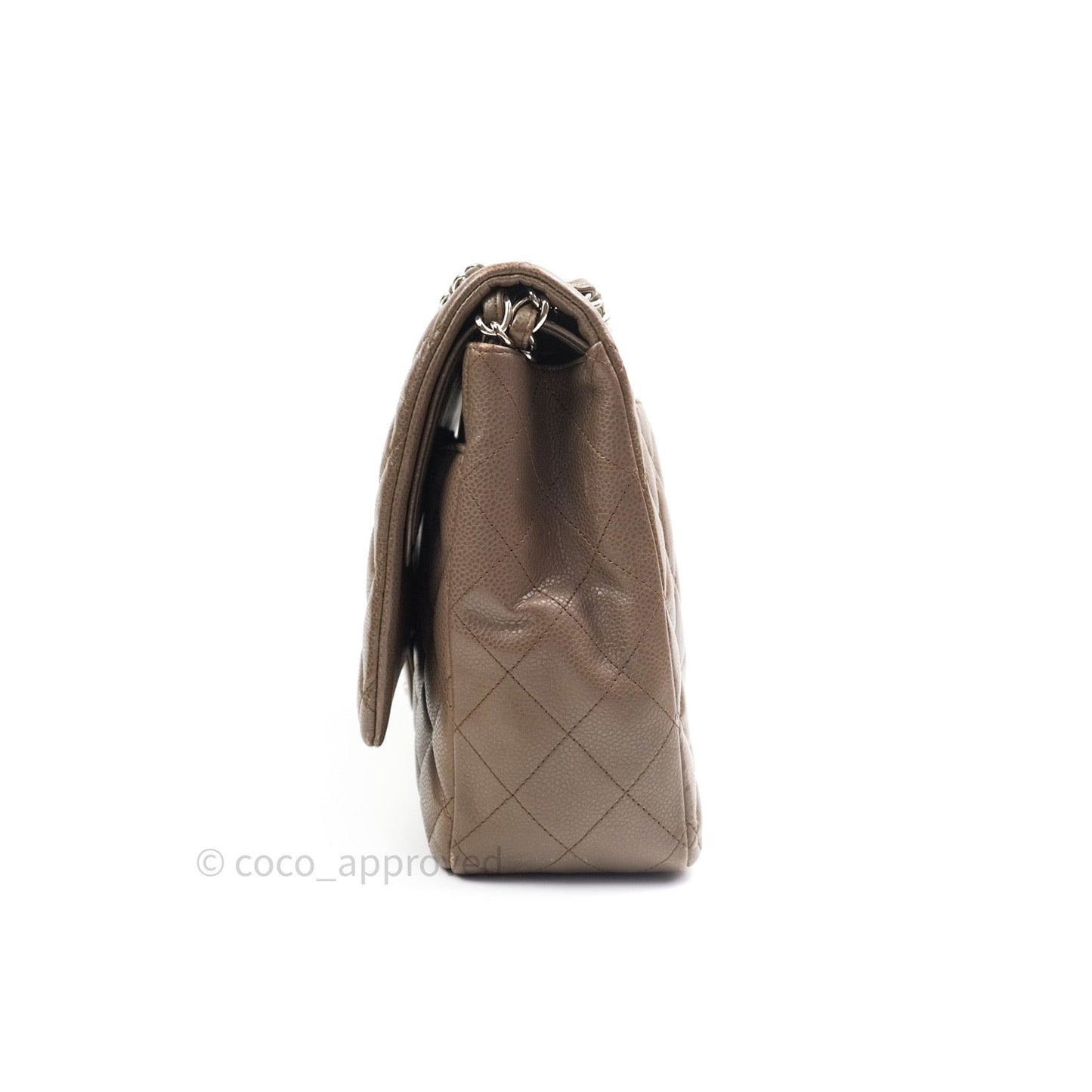 Chanel Double Flap Maxi Khaki Caviar Silver Hardware