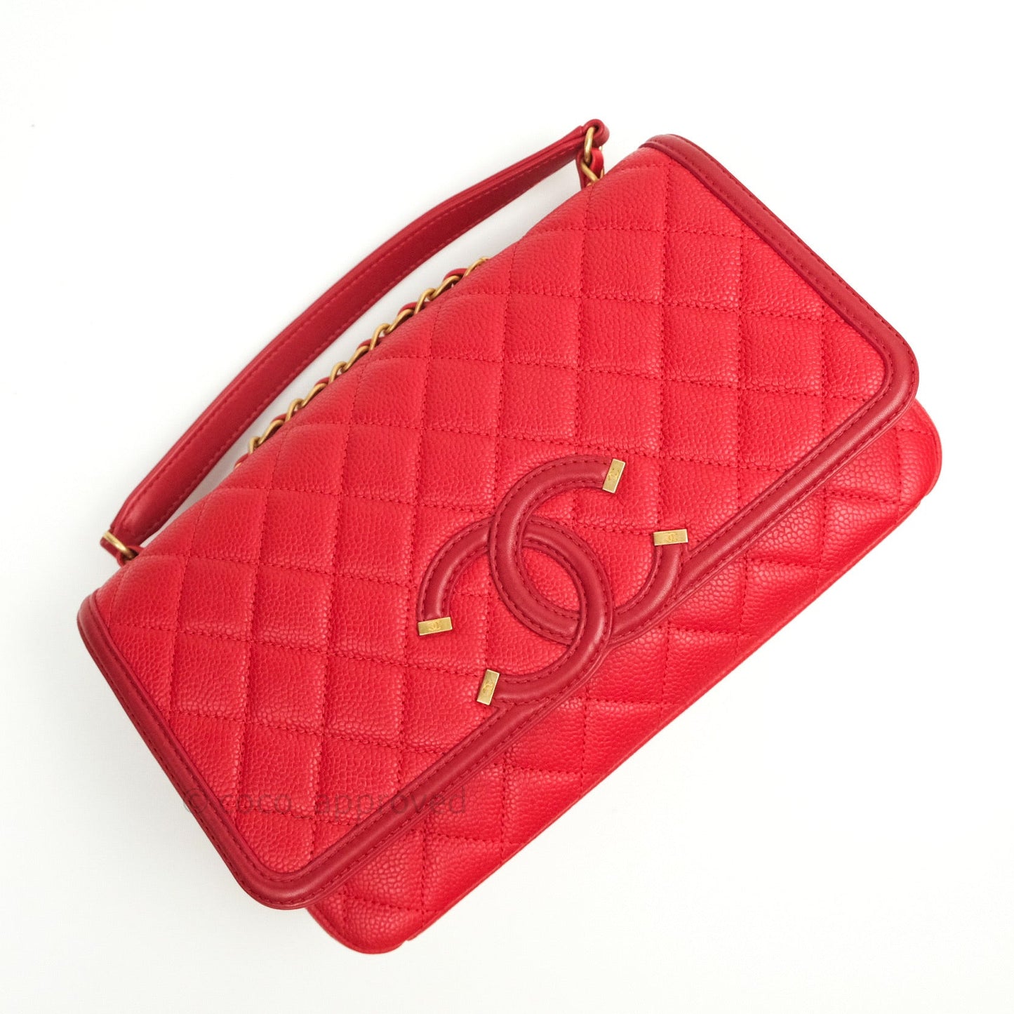 Chanel Quilted Medium CC Filigree Flap Red Caviar
