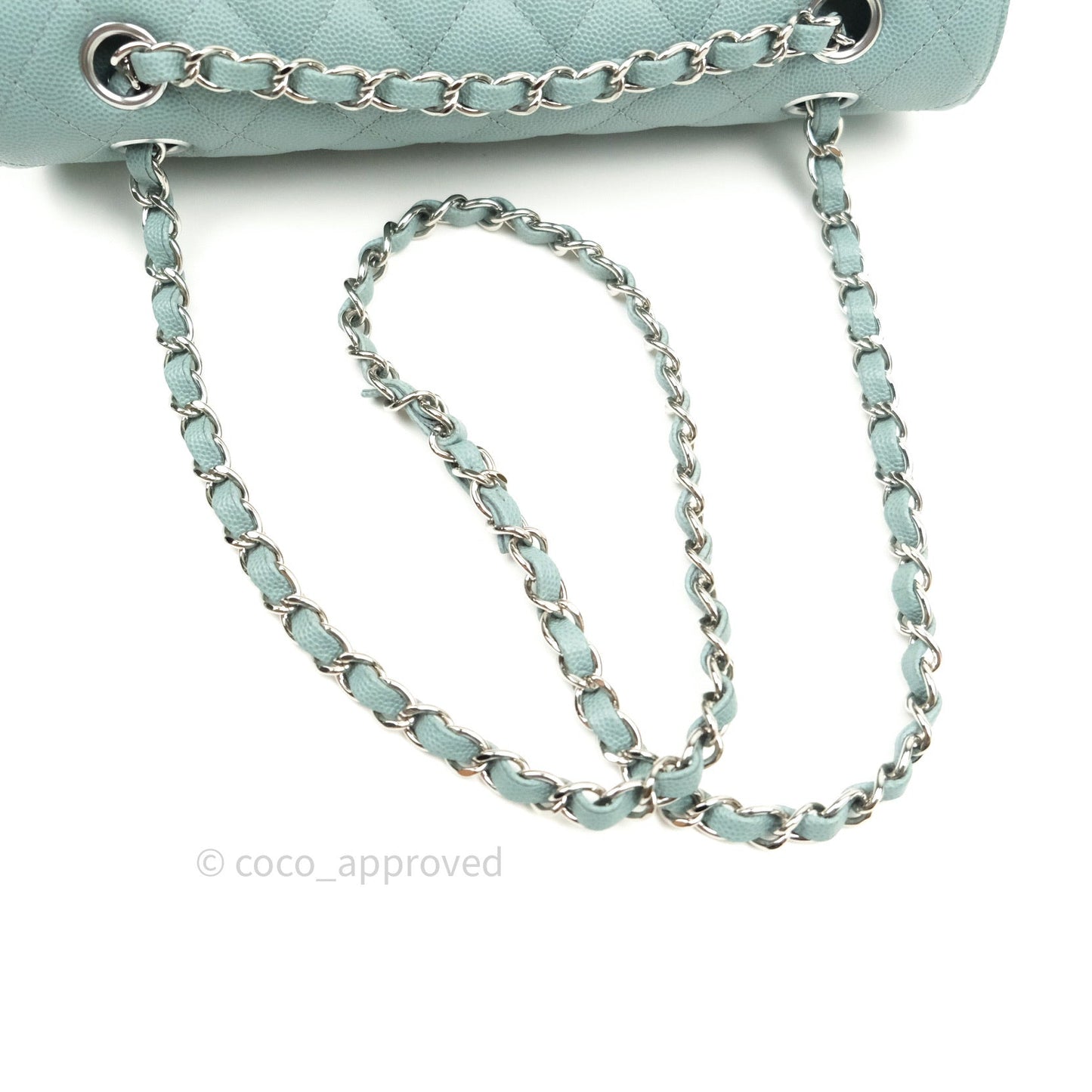 Chanel Classic M/L Medium Double Flap Bag Light Blue Caviar Silver Hardware 18C