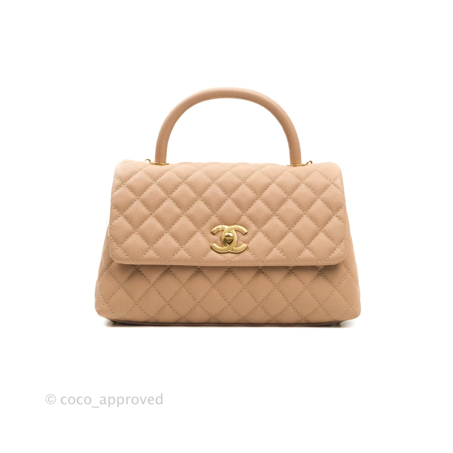 Chanel Small Coco Handle Quilted Beige Caviar Aged Gold Hardware