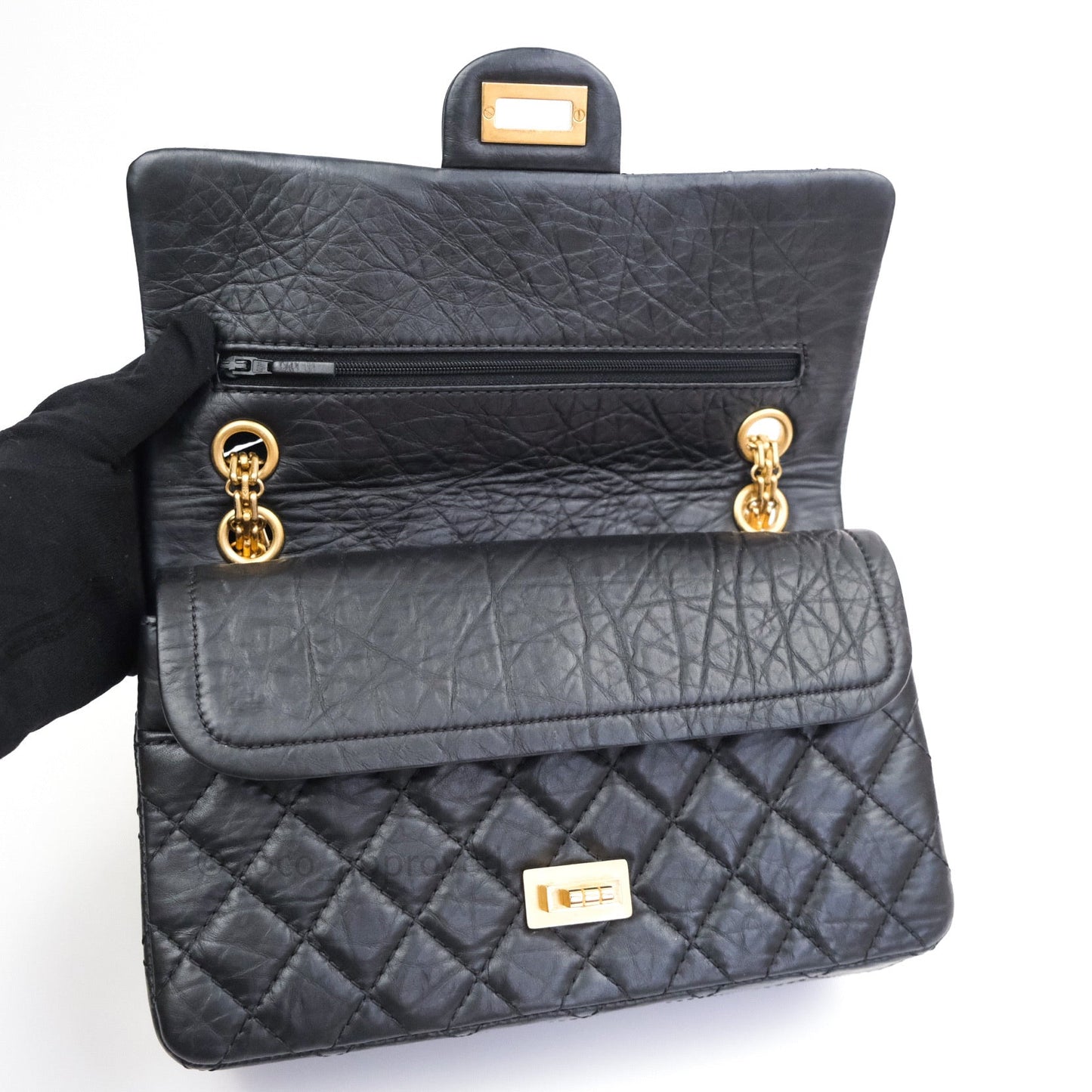 Chanel 2.55 Reissue Aged Calfskin 225 Flap Black Gold Hardware