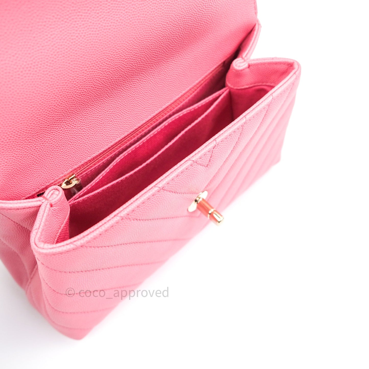 Chanel Mini Coco Handle Chevron Pink Caviar Quilted Gold Hardware