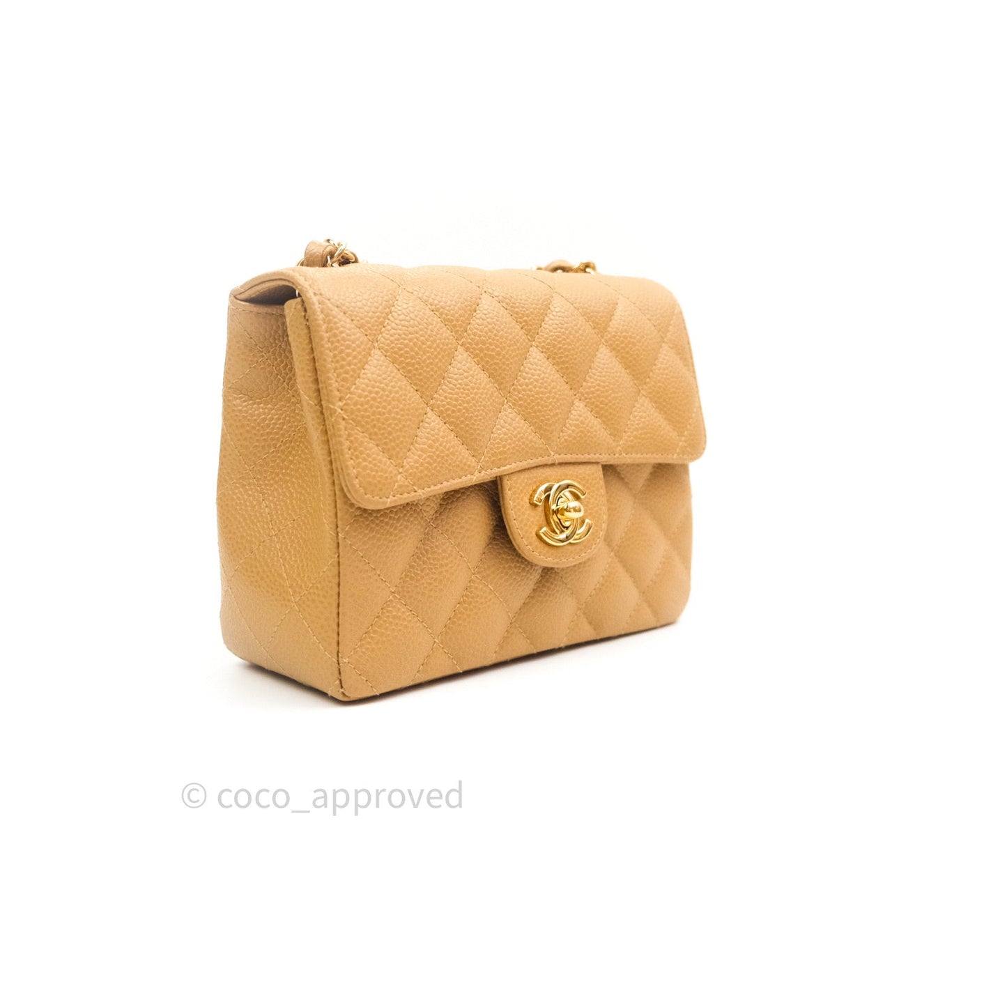 Chanel Quilted Vintage Mini Square Flap Beige Caviar 24K Gold Hardware