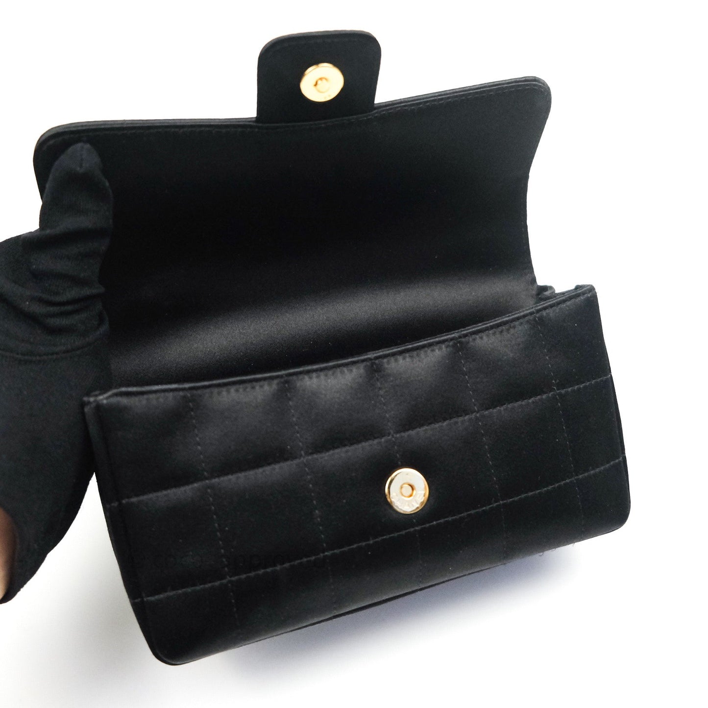 Chanel Satin Camellia Mini Flap Black Gold Hardware