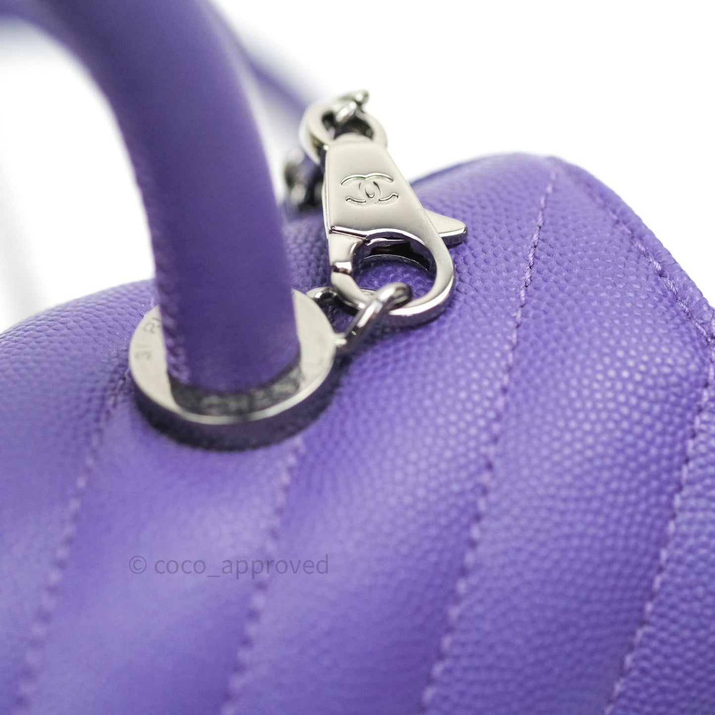 Chanel Mini Coco Handle Chevron Purple Caviar Quilted Dark Silver Hardware
