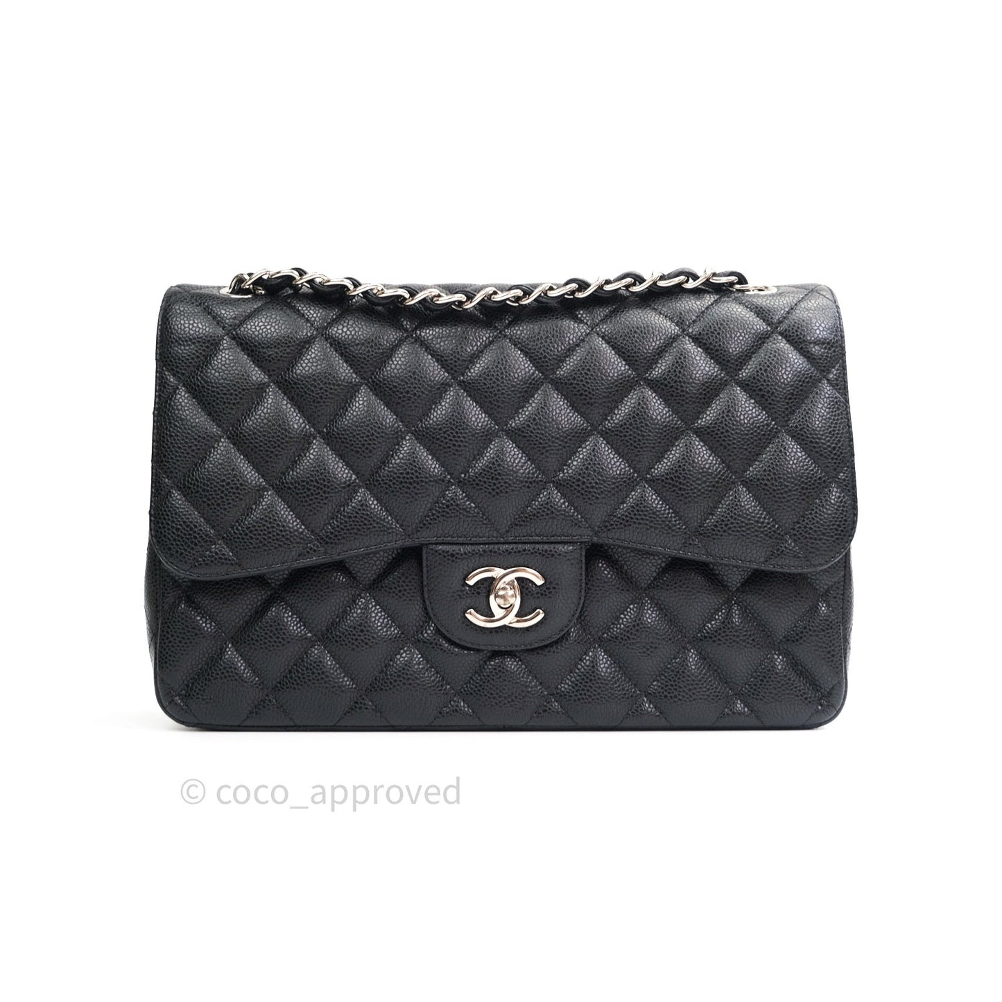 Chanel Classic Jumbo Double Flap Black Quilted Caviar Silver Hardware⁣⁣