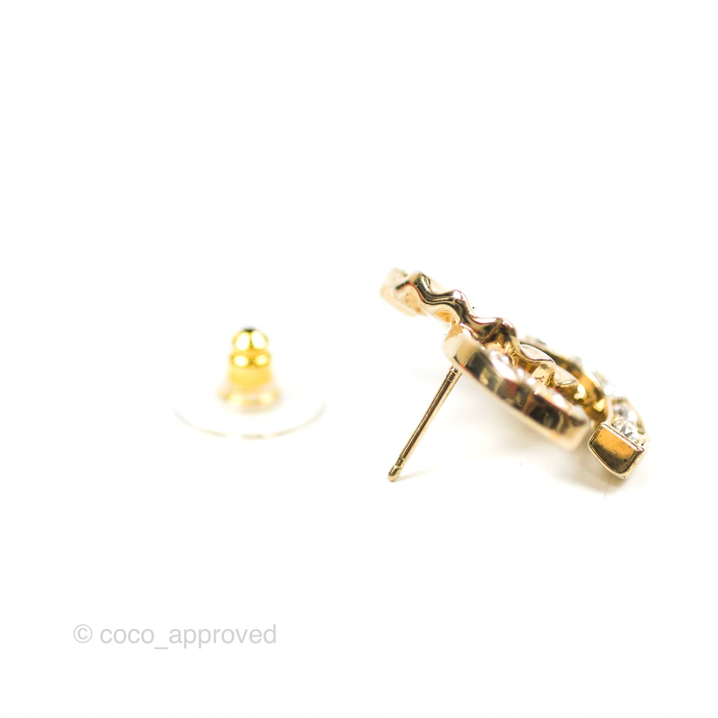 Chanel Crystal CC Wavy Earrings Light Gold Tone