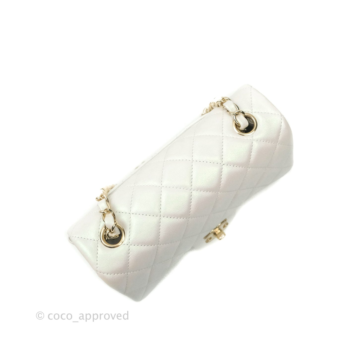 Chanel Quilted Mini Rectangular Lambskin Iridescent White Gold Hardware