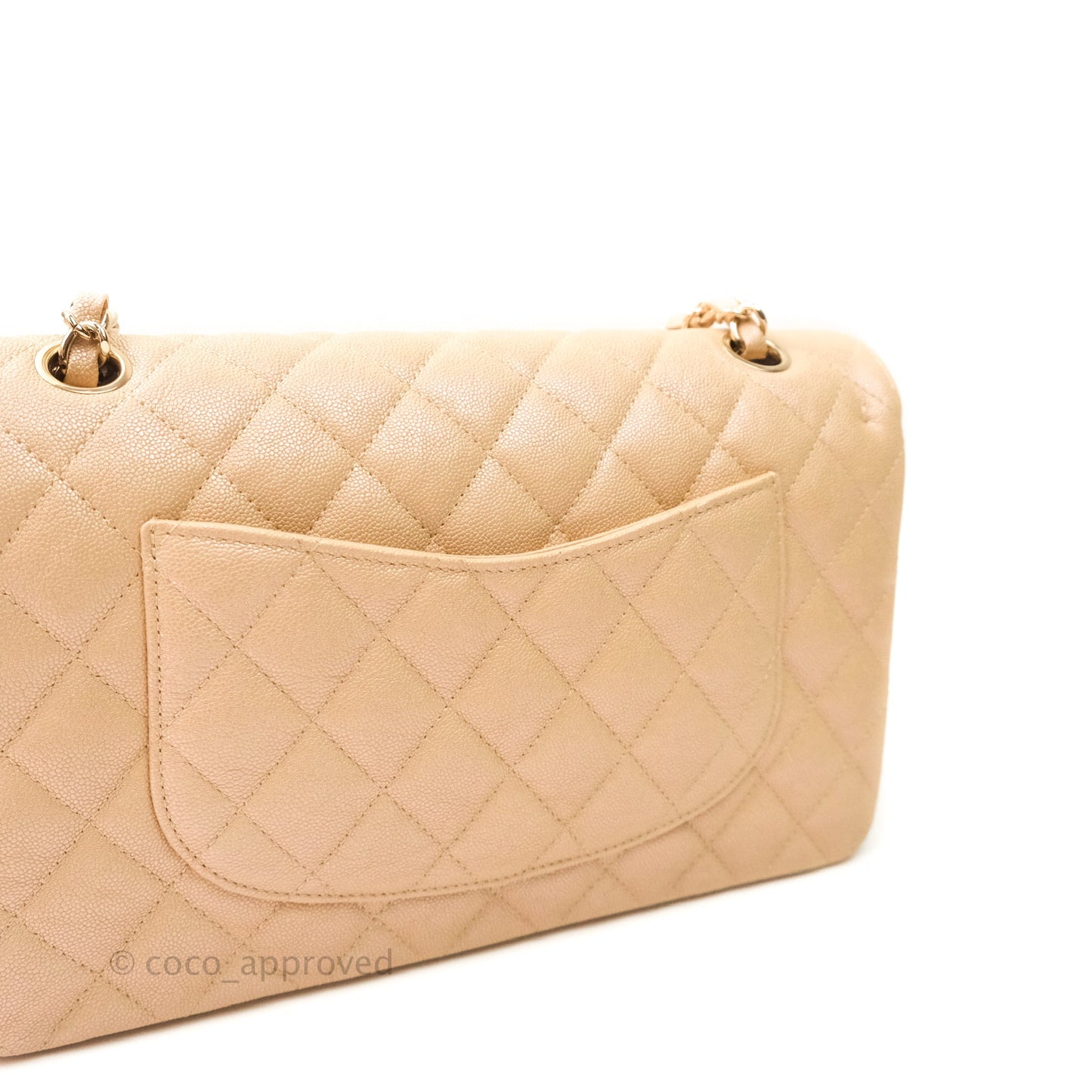 Chanel Classic M/L Medium Double Flap Iridescent Beige Caviar Gold Hardware 19S