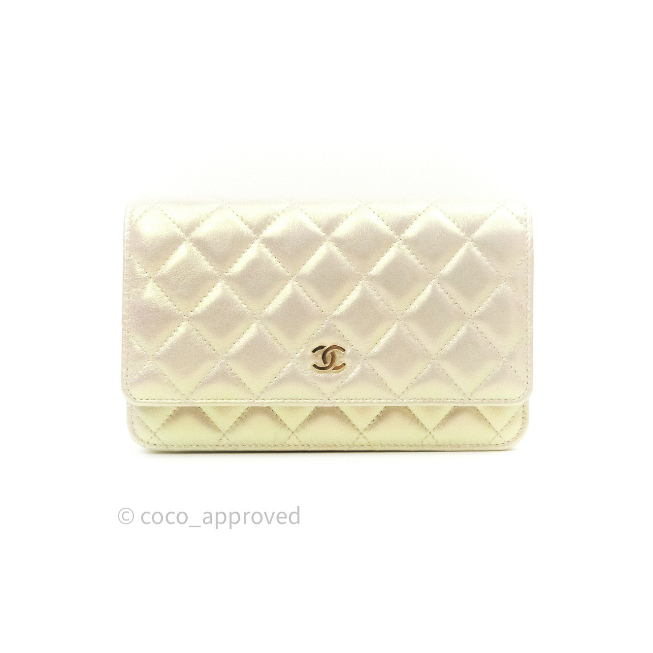 Chanel Quilted Wallet on Chain WOC Iridescent Ivory Gold Hardware 20A