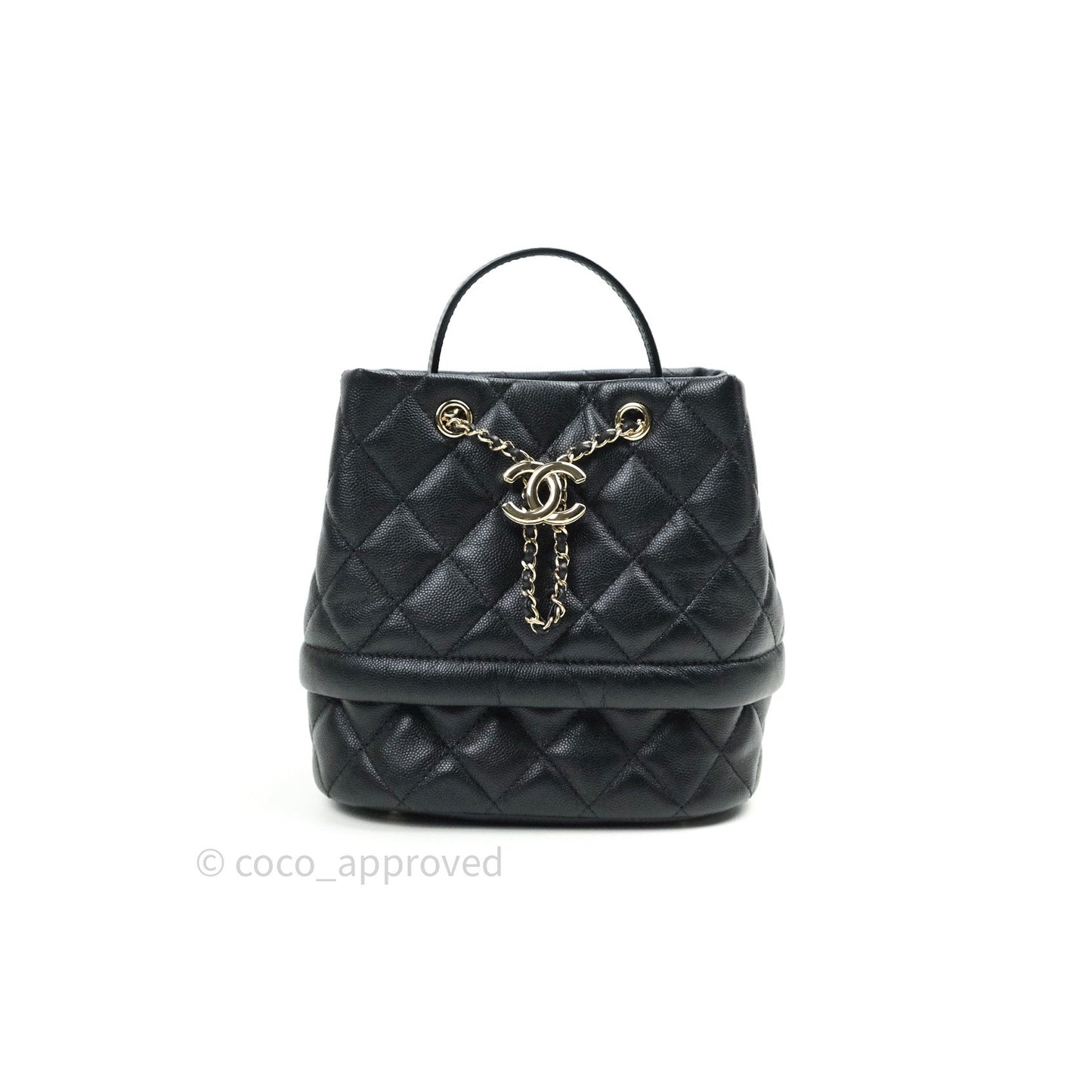 Chanel Caviar Quilted Rolled Up Bucket Drawstring Bag Black Gold Hardware