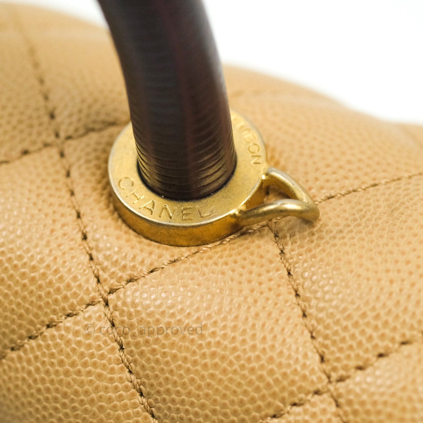 Chanel Mini Coco Handle Quilted Beige Caviar Gold Hardware Lizard Embossed Handle