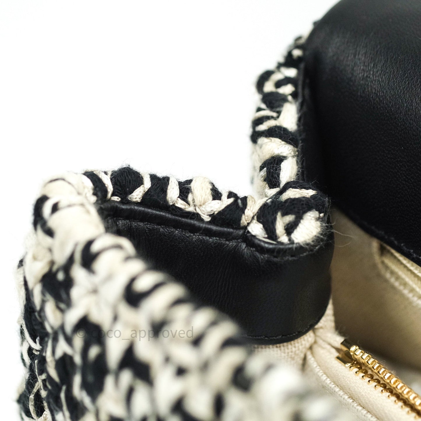 Chanel Flap Bag Tweed Black White Crochet Top Handle