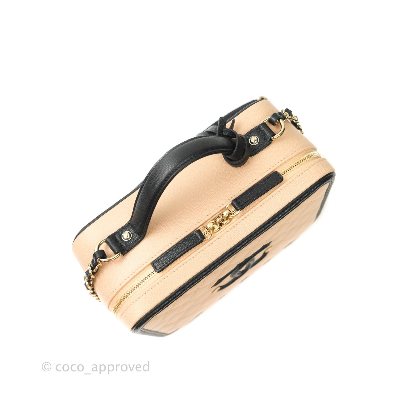 Chanel Quilted Large CC Filigree Vanity Case Beige Black Caviar