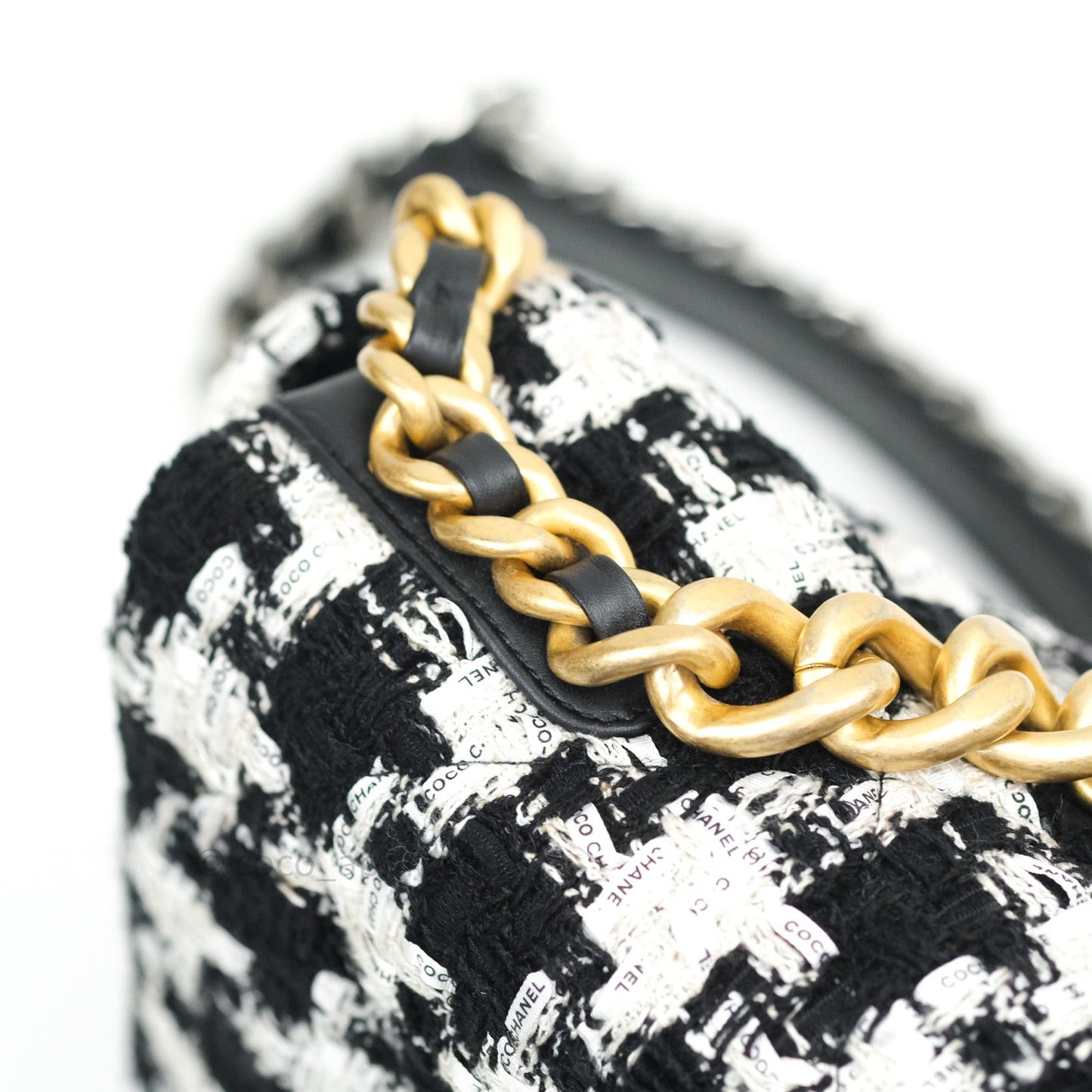 Chanel 19 Medium Tweed White Ribbon Mixed Hardware