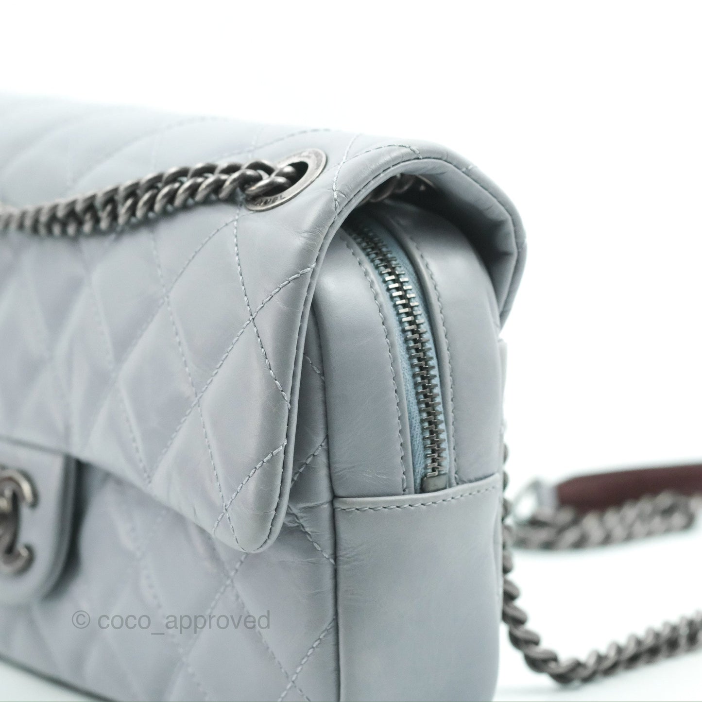 Chanel Medium Easy Flap Bag Light Grey Blue Aged Calfskin Ruthenium Hardware