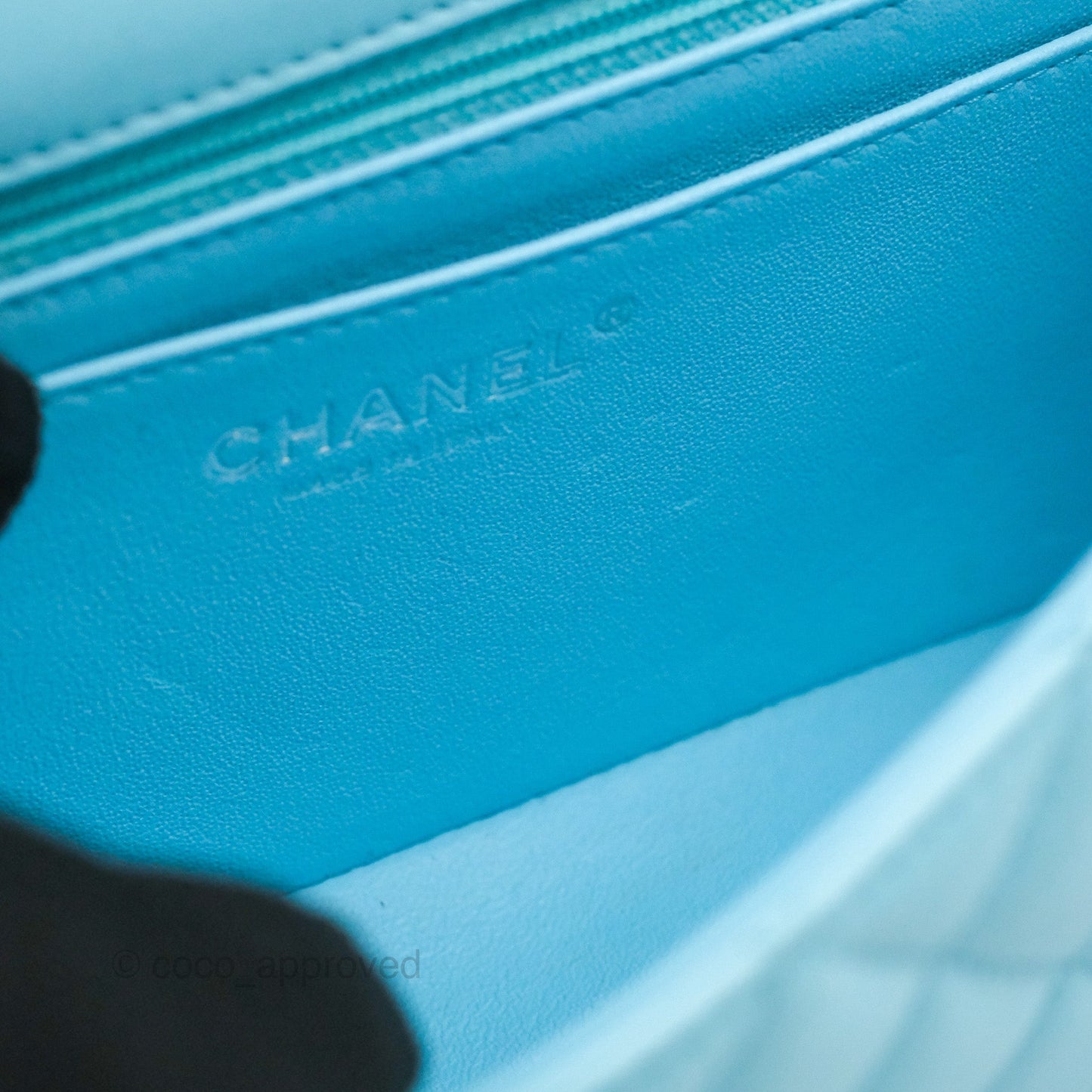 Chanel Quilted Mini Rectangular Flap Light Blue Lambskin Silver Hardware