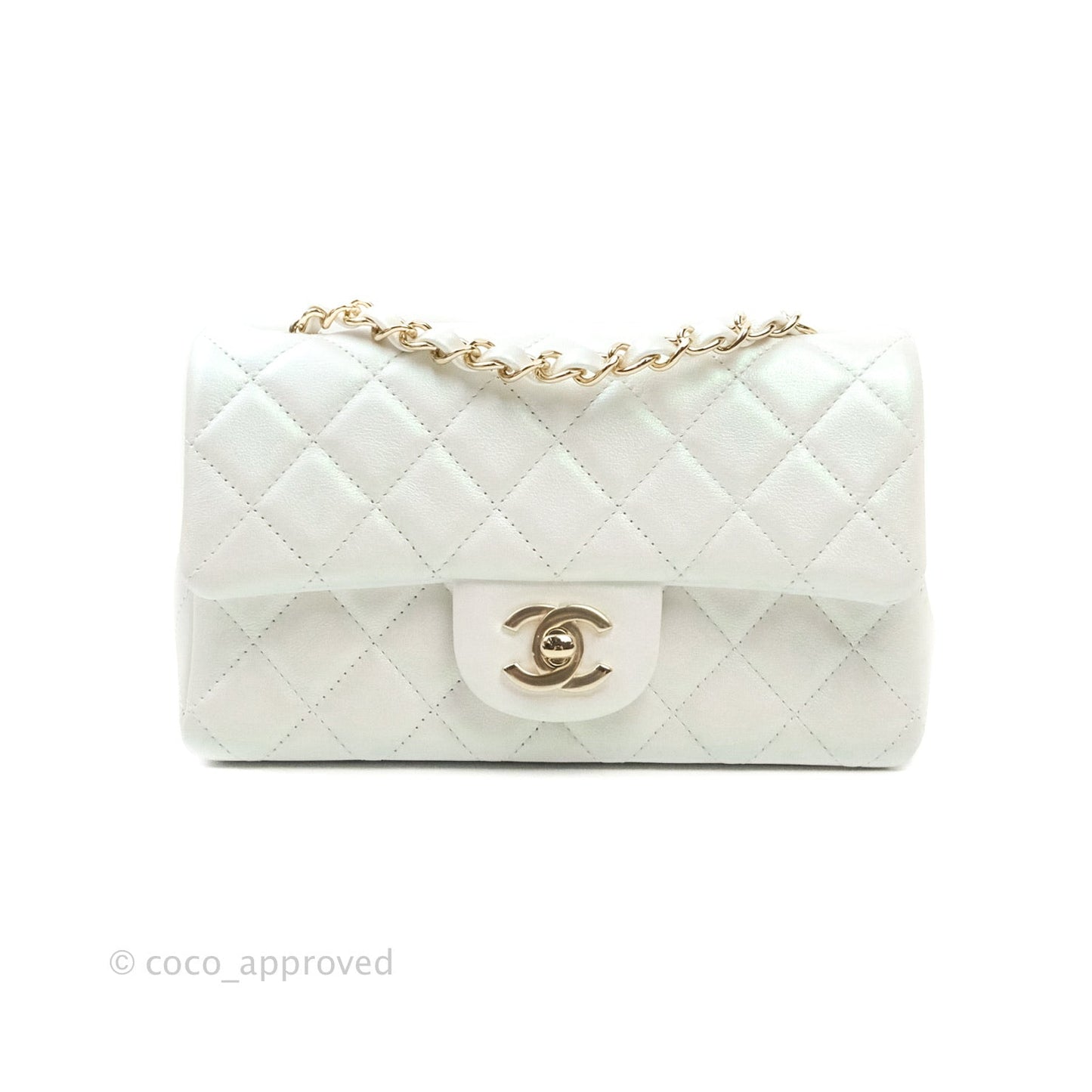 Chanel Quilted Mini Rectangular Lambskin Iridescent White Gold Hardware