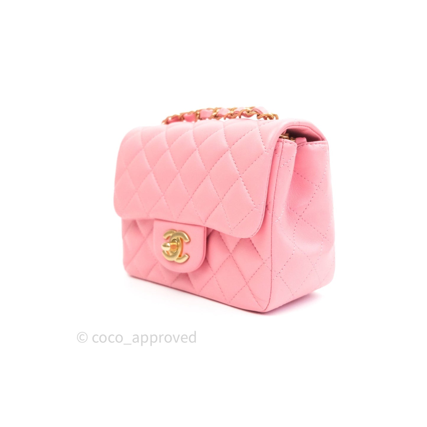 Chanel Mini Square Pink Quilted Lambskin Gold Hardware