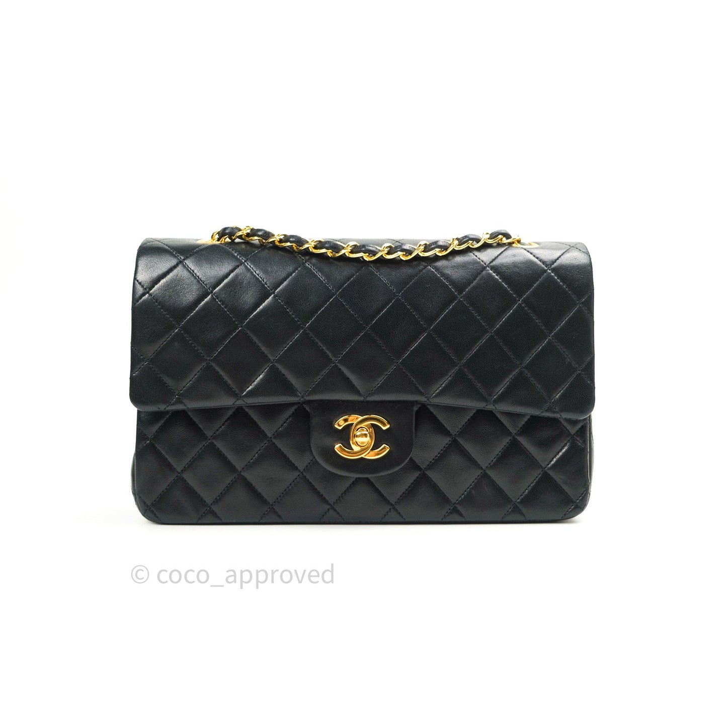 Chanel Classic Vintage M/L Medium Double Flap Bag Black Lambskin 24K Gold Hardware