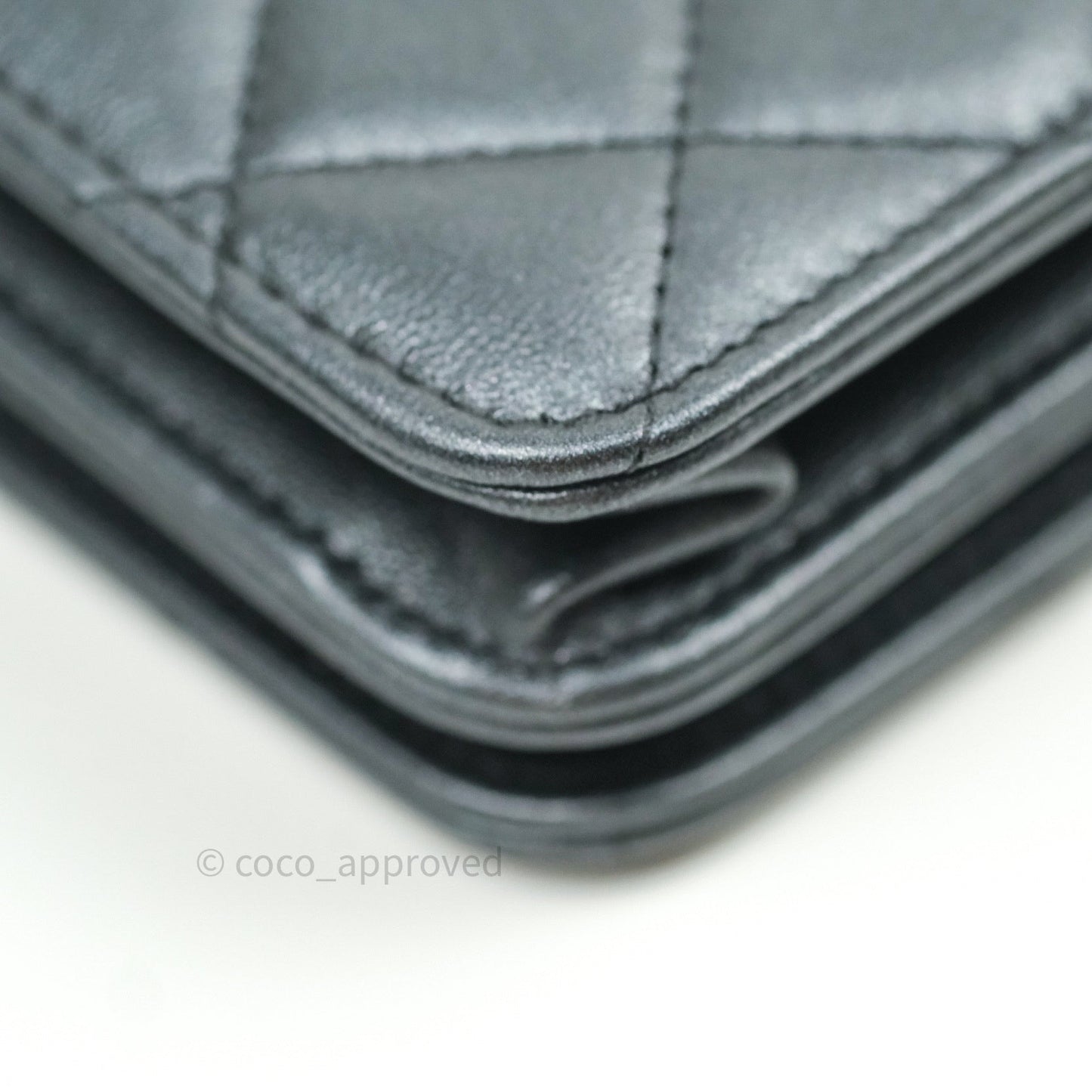 Chanel Quilted Black Iridescent Lambskin Pearl Wallet On Chain WOC