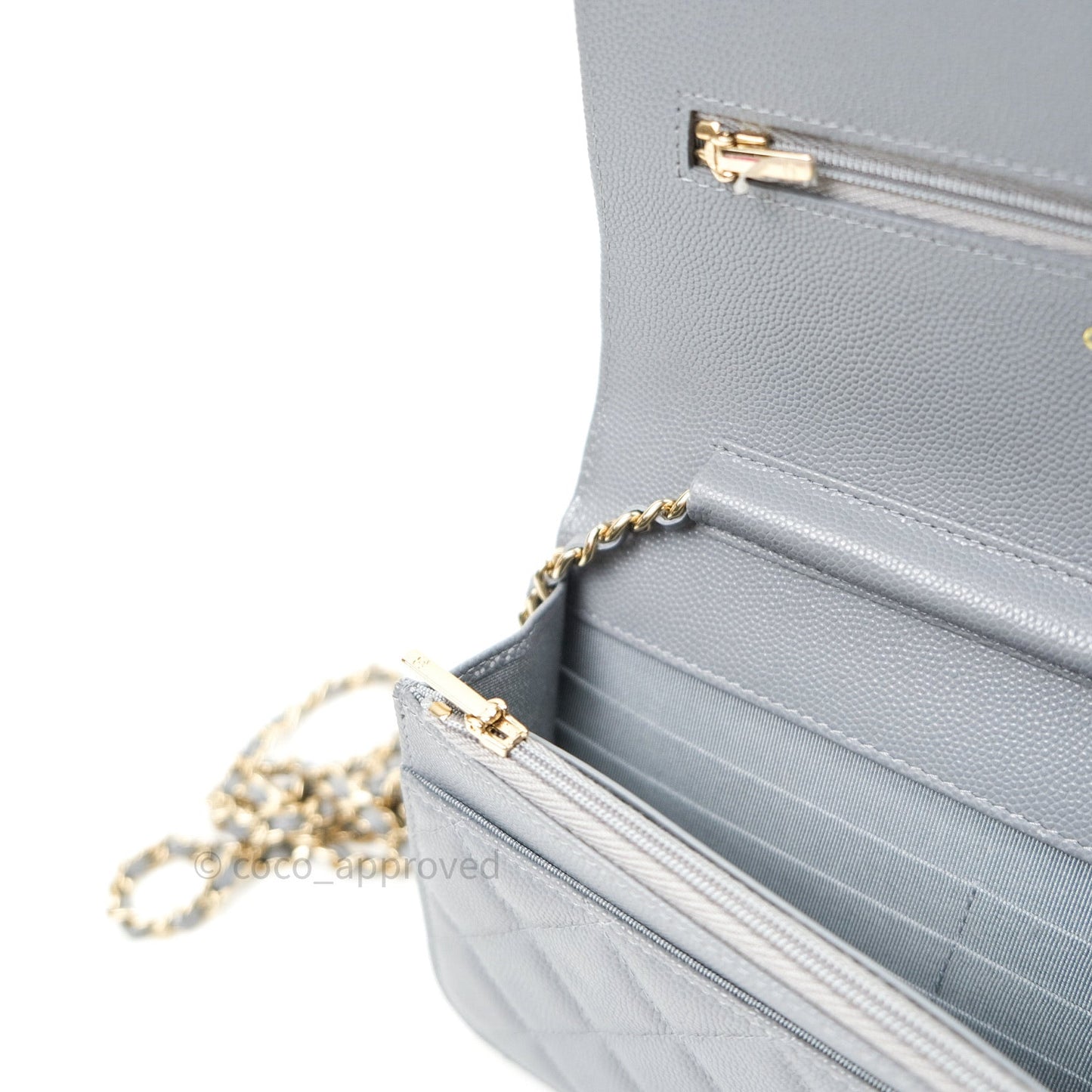 Chanel Caviar Quilted Wallet on Chain WOC Grey Light Gold Hardware 20C