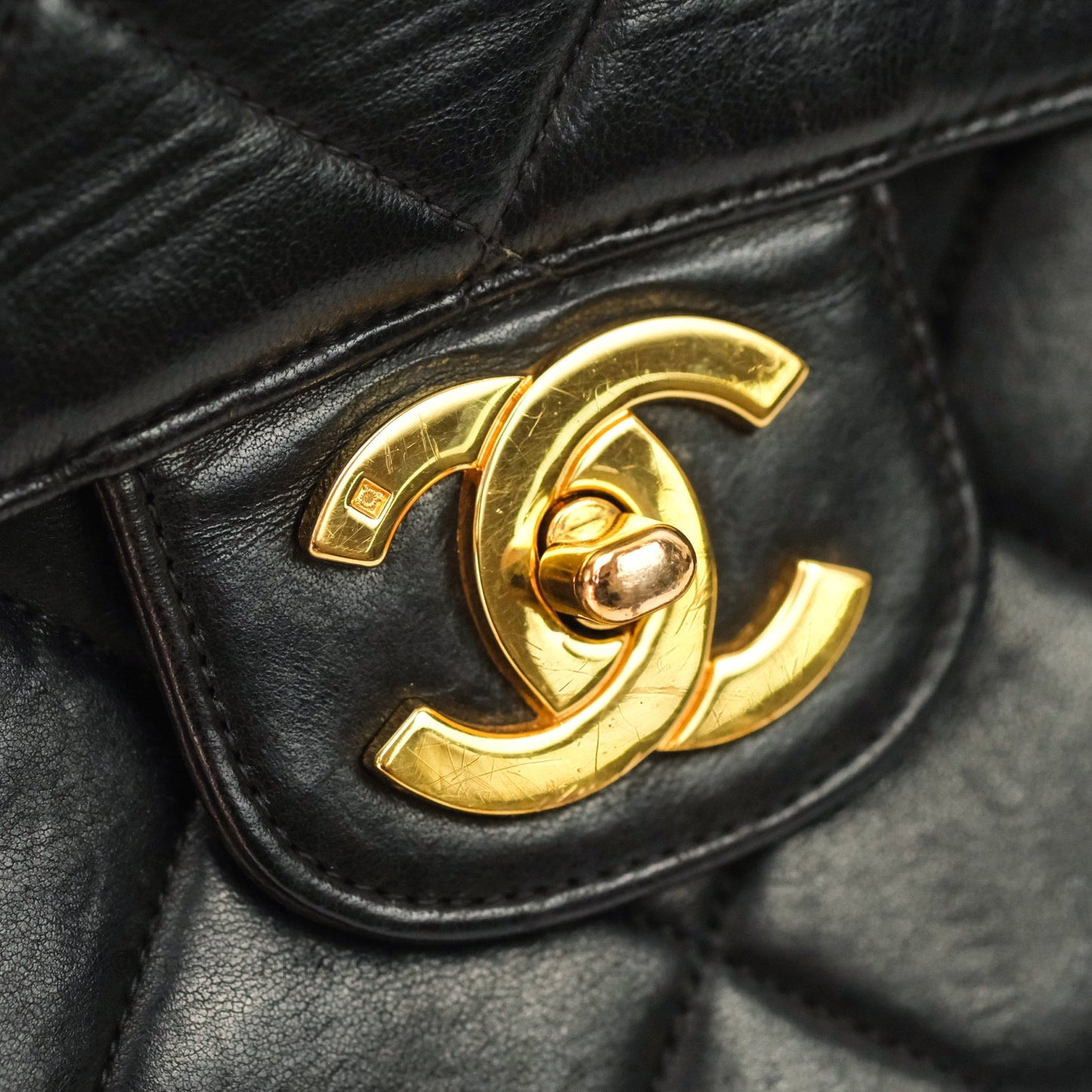 Chanel Vintage Double Sided Briefcase Black Lambskin 24K Gold Hardware