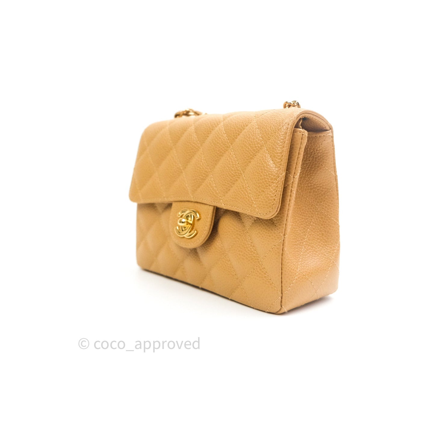 Chanel Quilted Vintage Mini Square Flap Beige Caviar 24K Gold Hardware