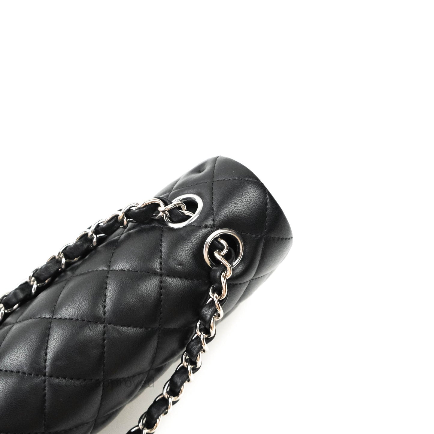 Chanel Classic M/L Medium Double Flap Bag Black Lambskin Silver Hardware