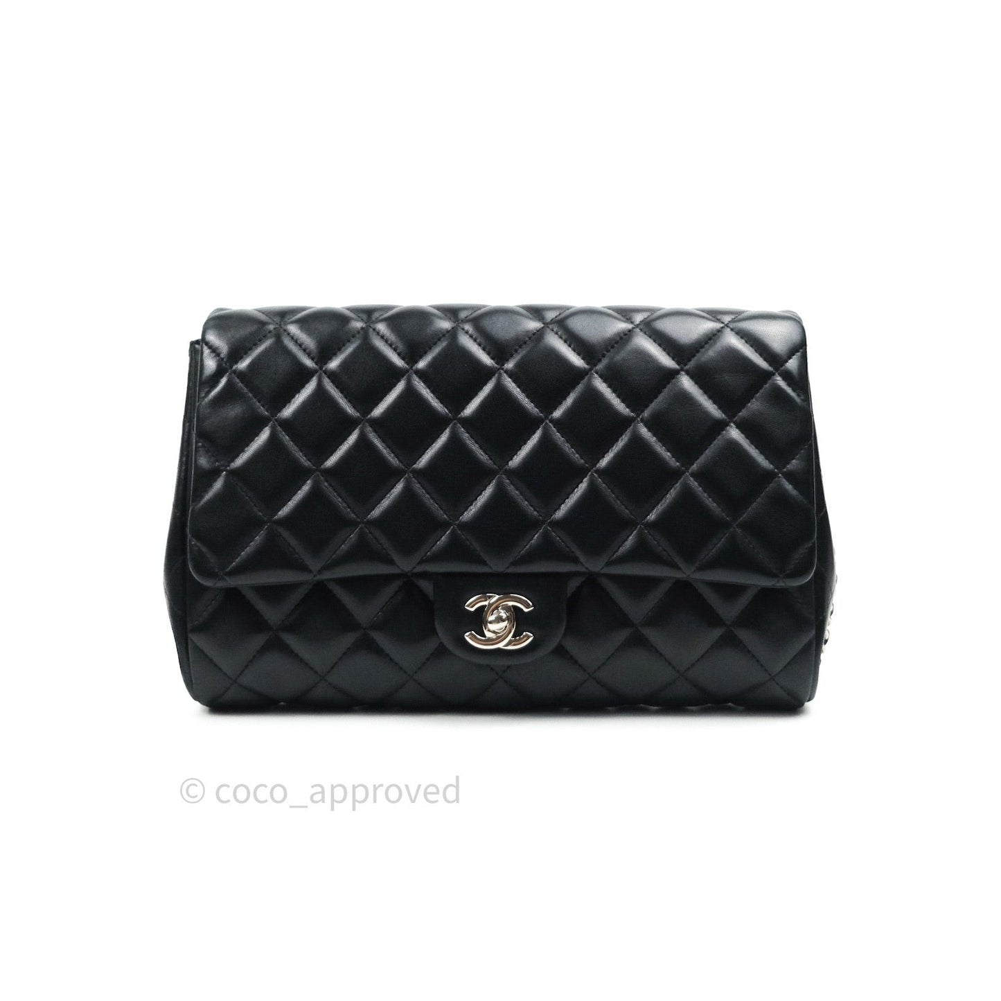 Chanel Quilted Clutch with Chain Black Lambskin Silver Hardware