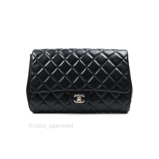 Chanel Quilted Clutch with Chain Black Lambskin Silver Hardware