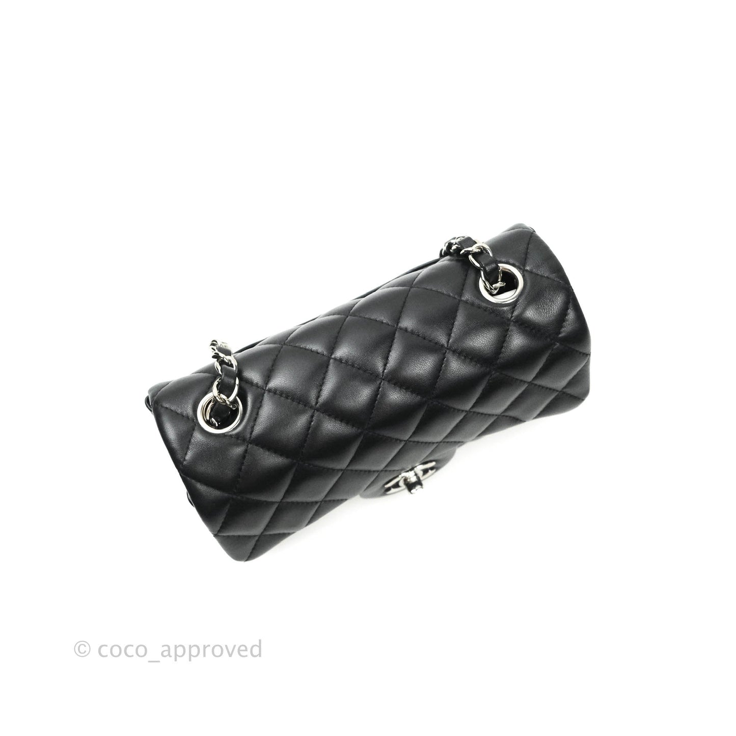 Chanel Quilted Mini Rectangular Black Lambskin Silver Hardware
