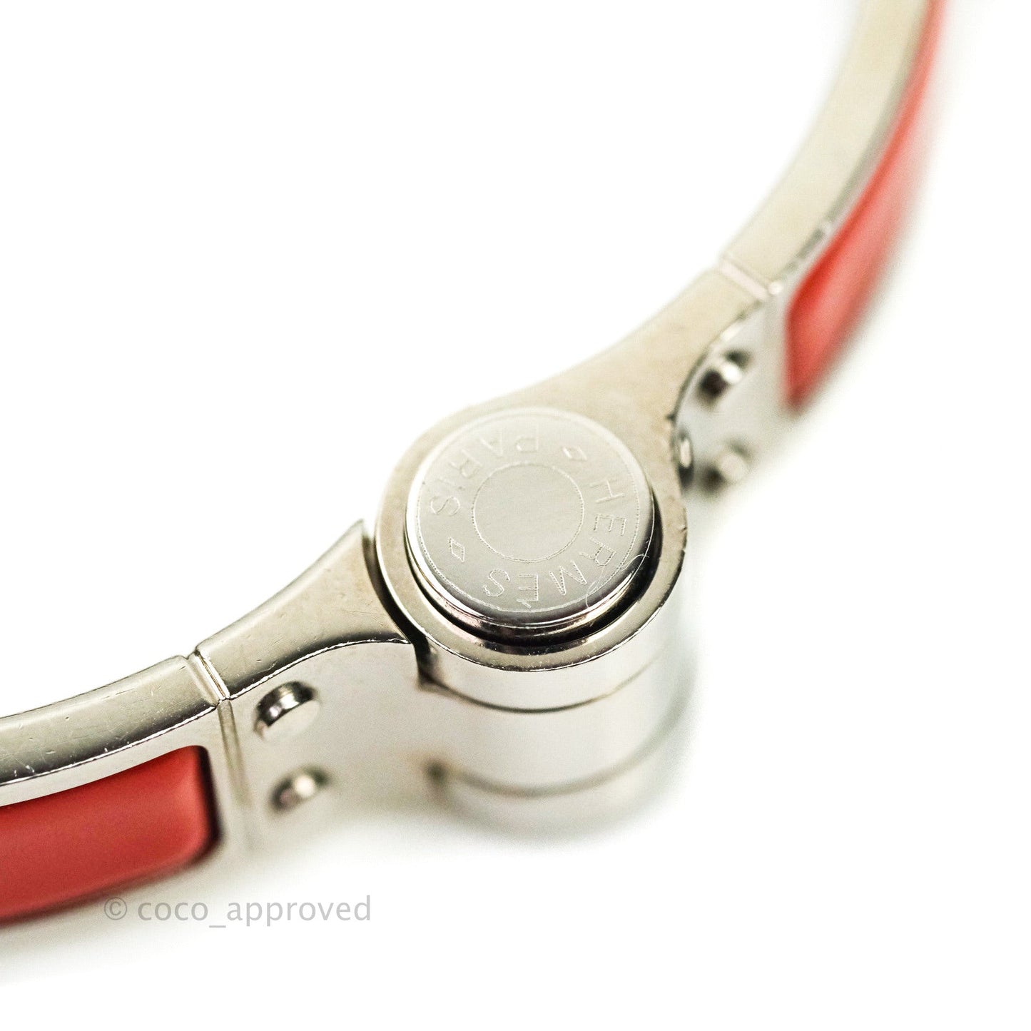 Hermès Enamel Charniere Uni Narrow Hinged Bracelet Brick Red