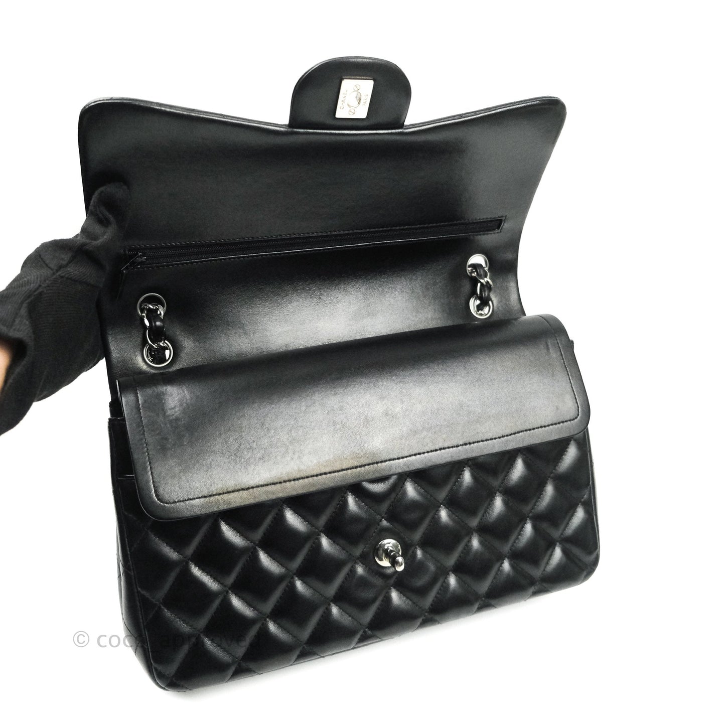 Chanel Jumbo Double Flap Bag Black Lambskin Silver Hardware⁣⁣