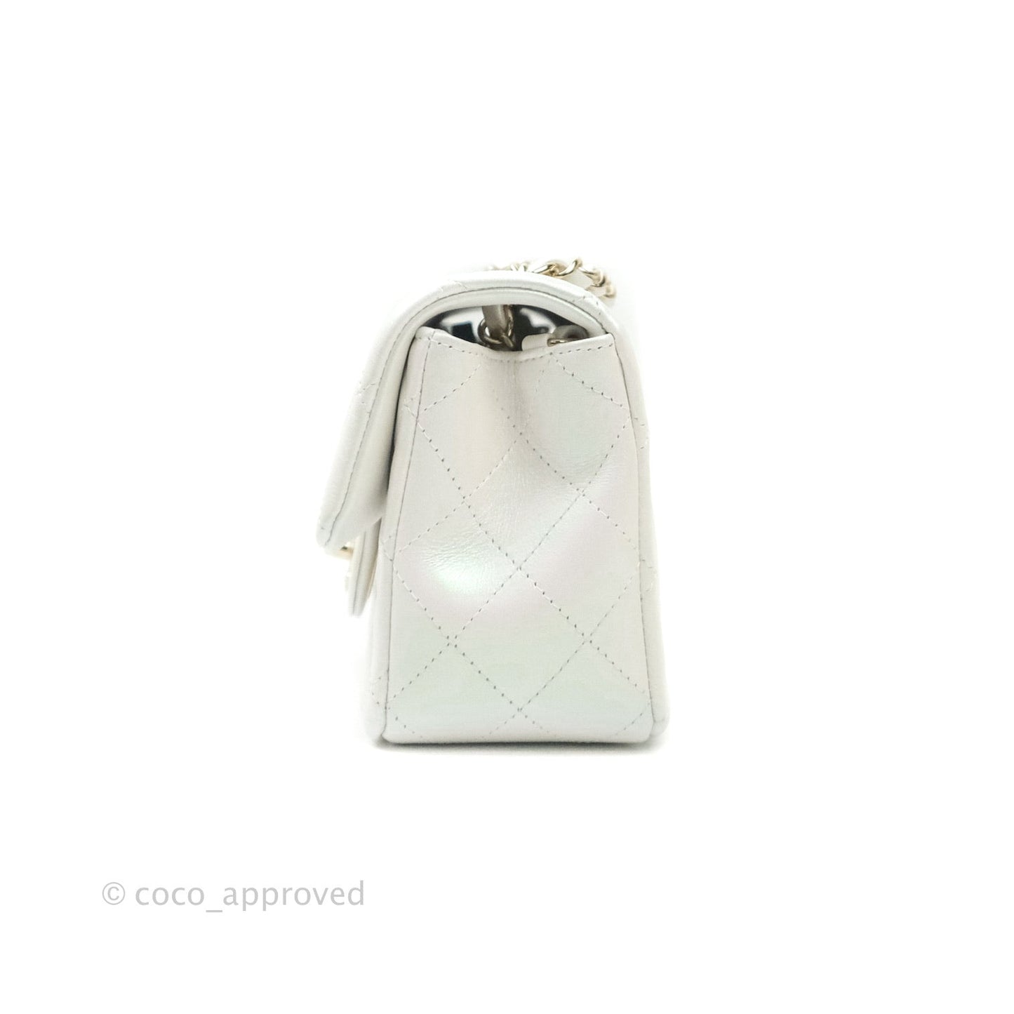 Chanel Quilted Mini Rectangular Lambskin Iridescent White Gold Hardware