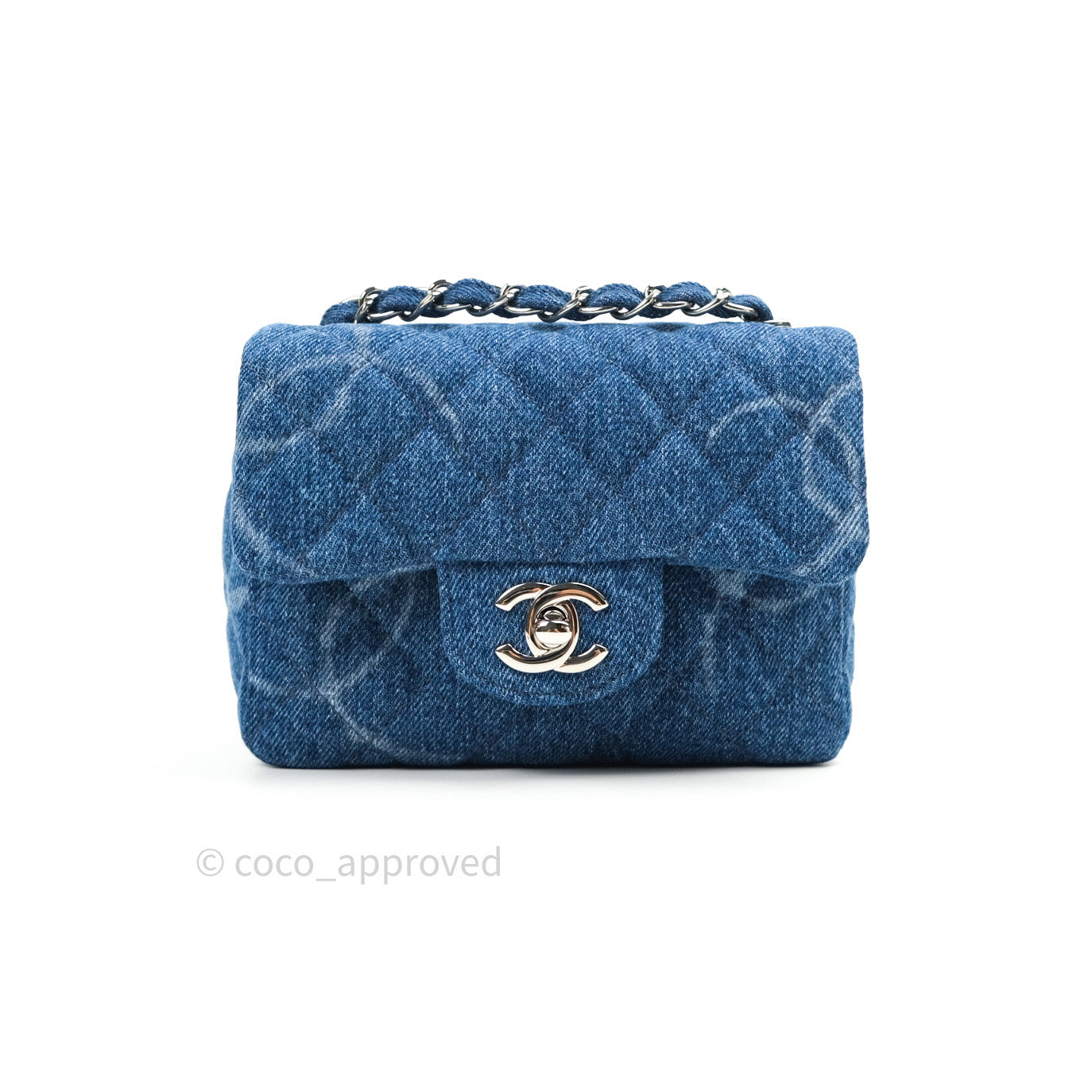 Chanel Mini Square Blue Denim Silver Hardware