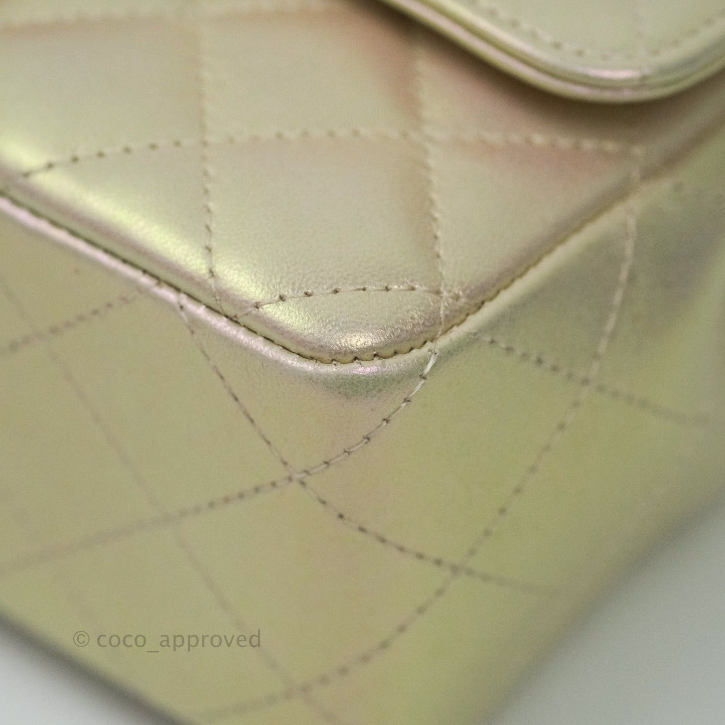 Chanel Quilted Mini Rectangular Iridescent Ivory Lambskin Gold Hardware