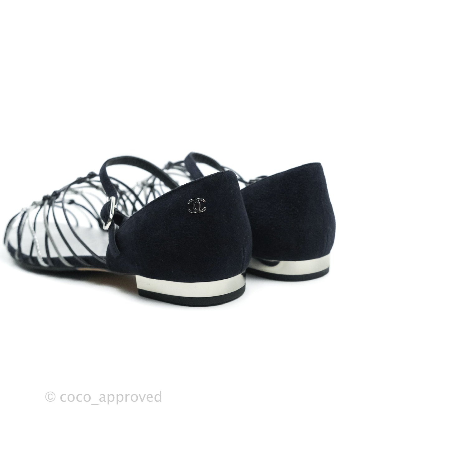 Chanel Sandals Dark Navy Silver 38C