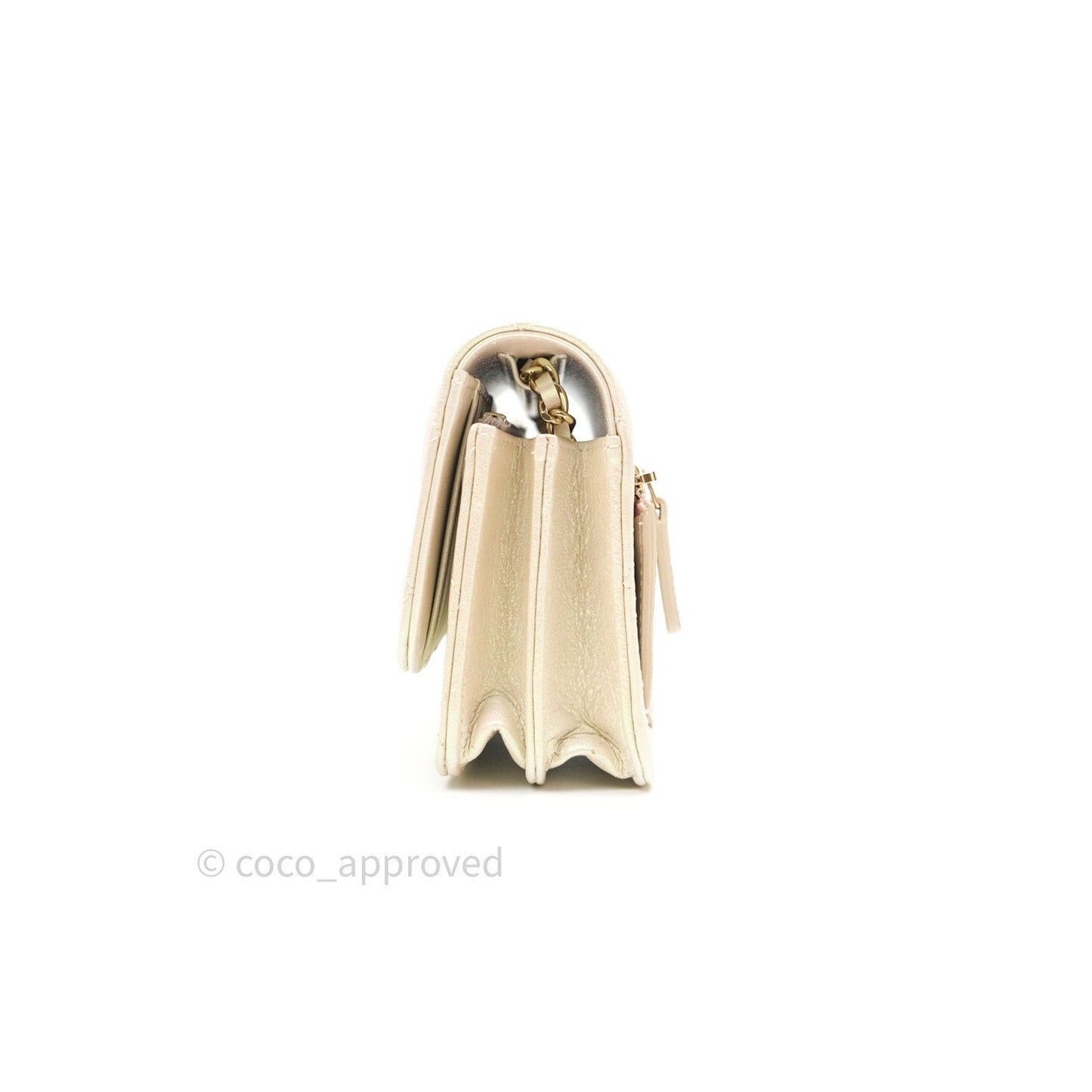 Chanel Quilted Mini Wallet on Chain WOC Iridescent Ivory Gold Hardware 20A