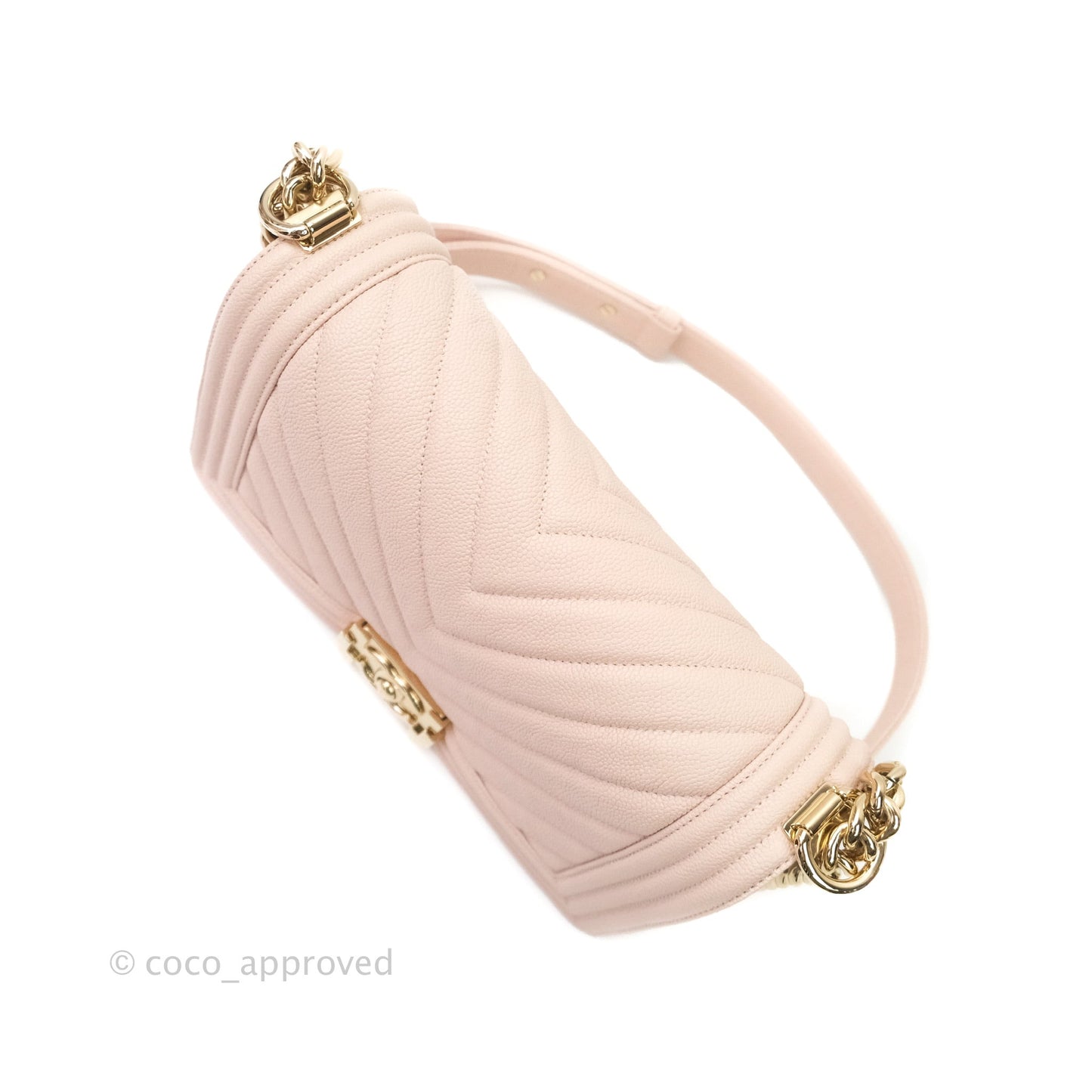 Chanel Boy Chevron Medium Pale Pink Caviar Gold Hardware