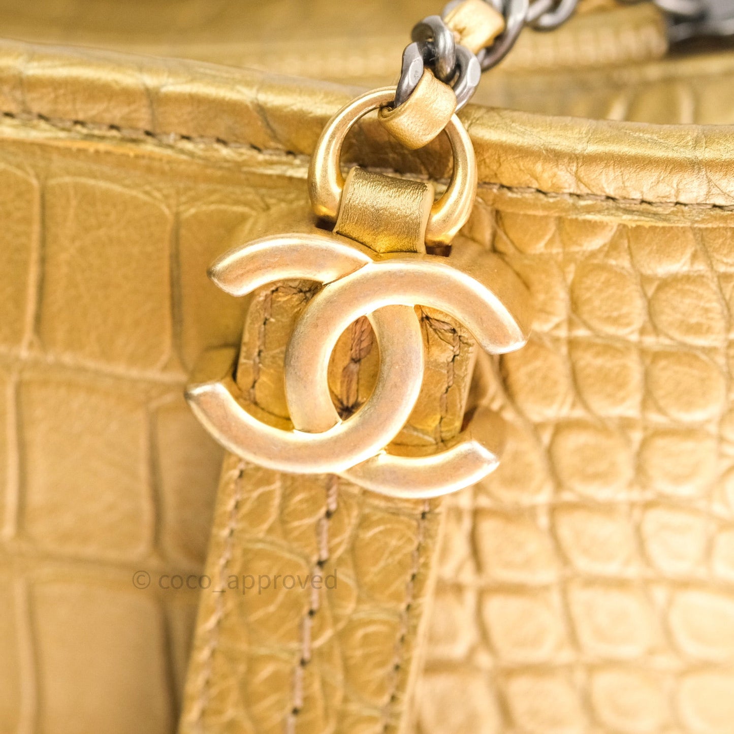 Chanel Crocodile Embossed Calfskin Medium Gabrielle Cocodile Hobo Gold