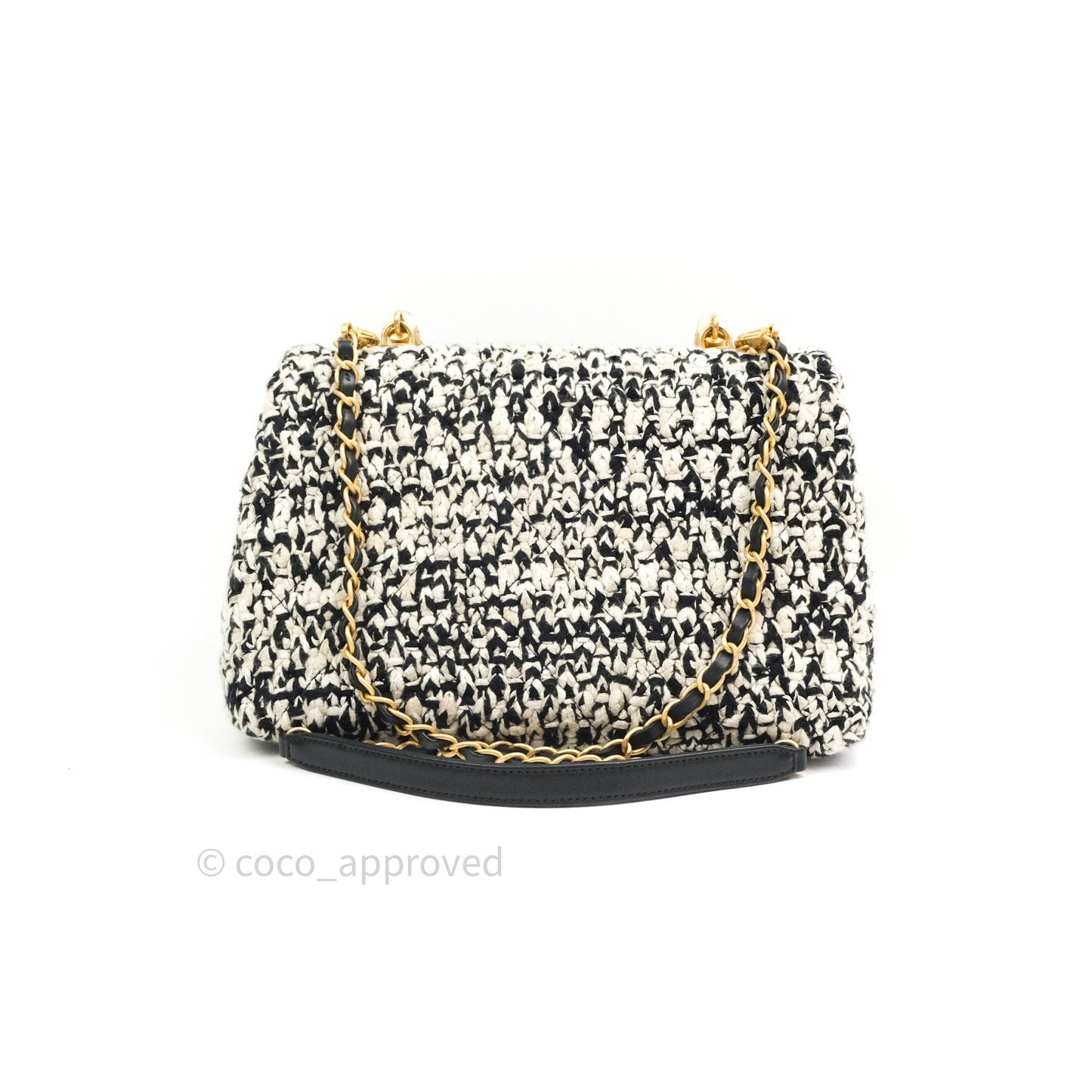 Chanel Flap Bag Tweed Black White Crochet Top Handle