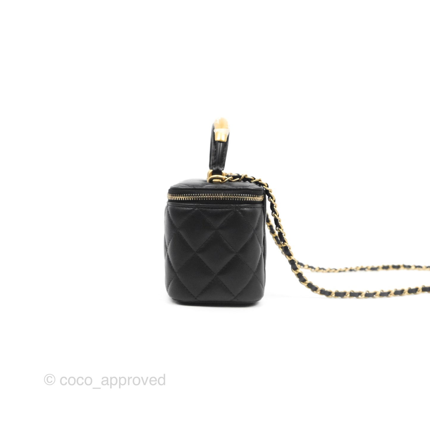 Chanel Vanity Rectangular Metal Top Handle Black Lambskin Aged Gold Hardware 22B