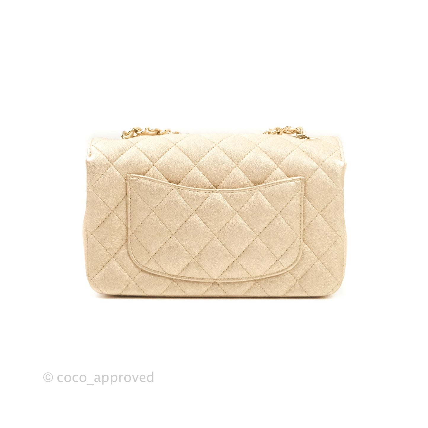 Chanel Quilted Mini Rectangular Metallic Champagne Gold Lambskin Gold Hardware