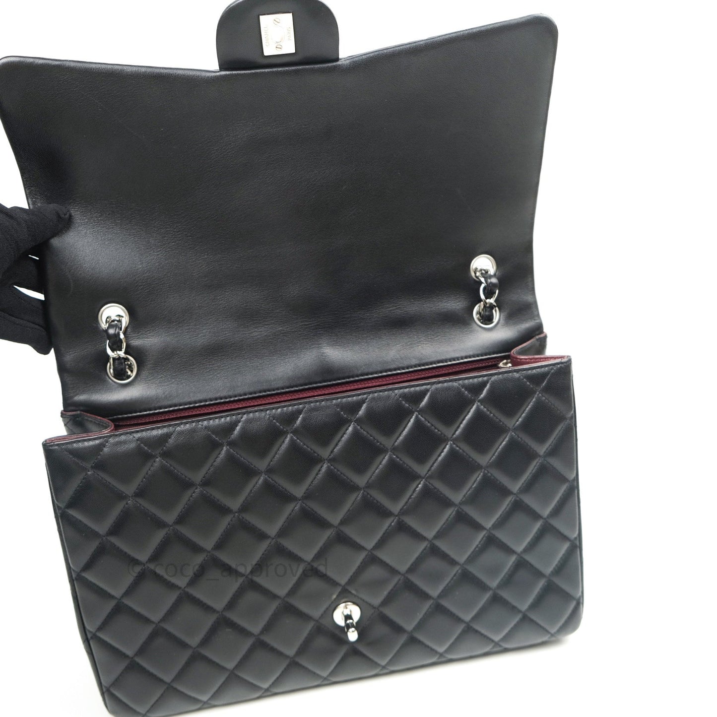 Chanel Classic Maxi Single Flap Quilted Black Lambskin Silver Hardware