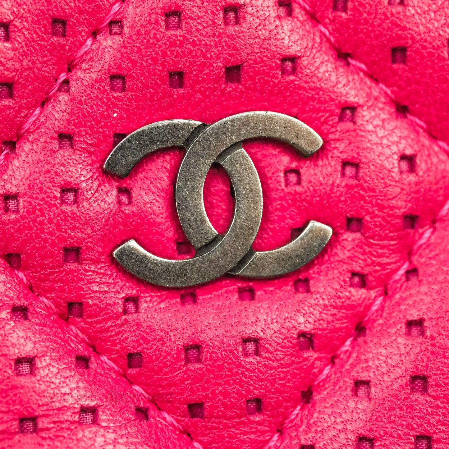 Chanel Quilted O Case Dark Pink Lambskin Gun Metal
