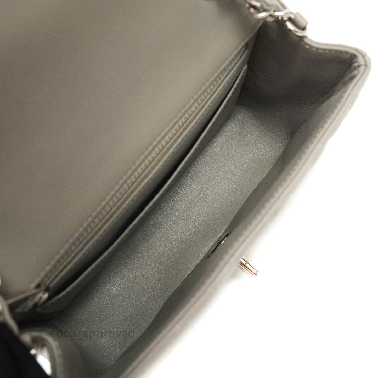 Chanel Quilted Mini Rectangular Flap Grey Lambskin Silver Hardware 19B