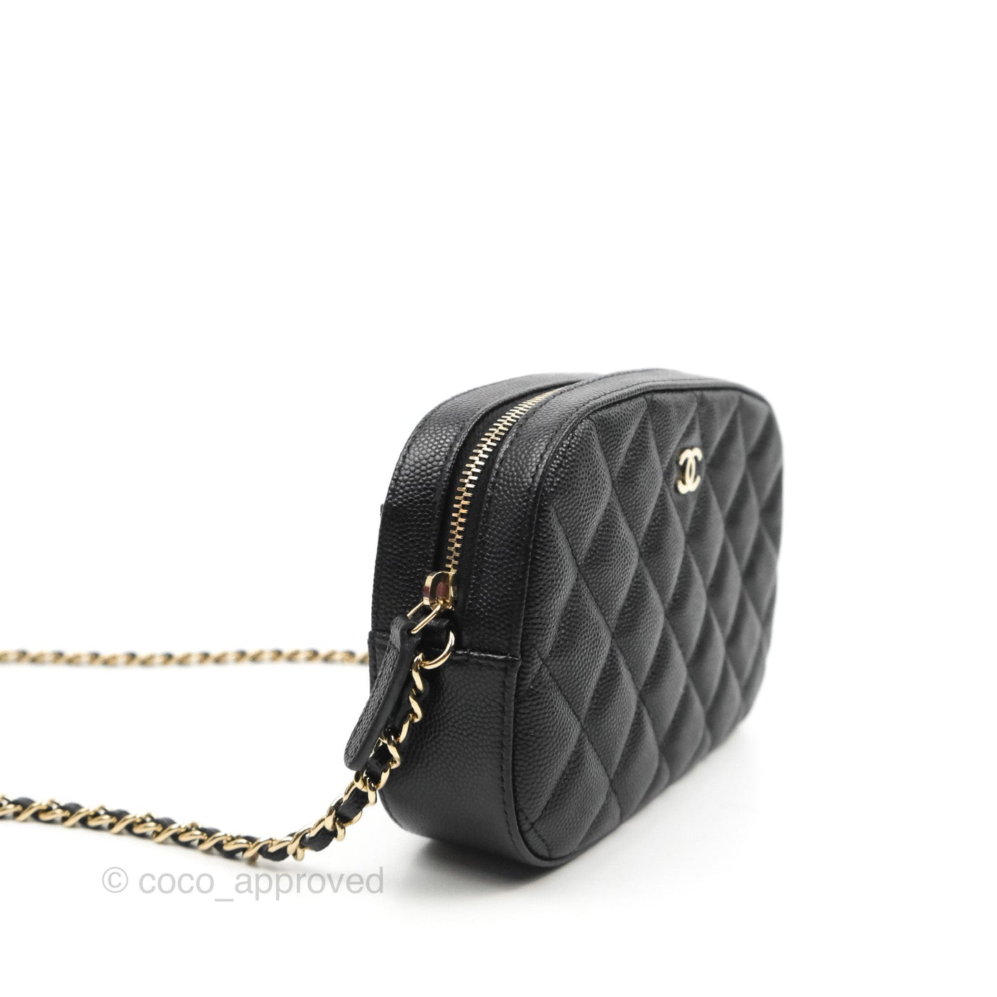 Chanel Quilted Camera Bag Black Caviar Gold Hardware 21A