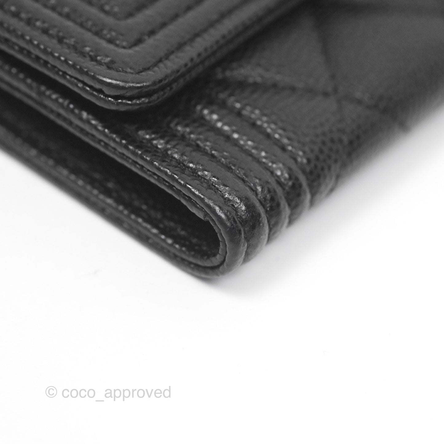 Chanel Quilted Boy Flap Card Holder Black Caviar Ruthenium Hardware