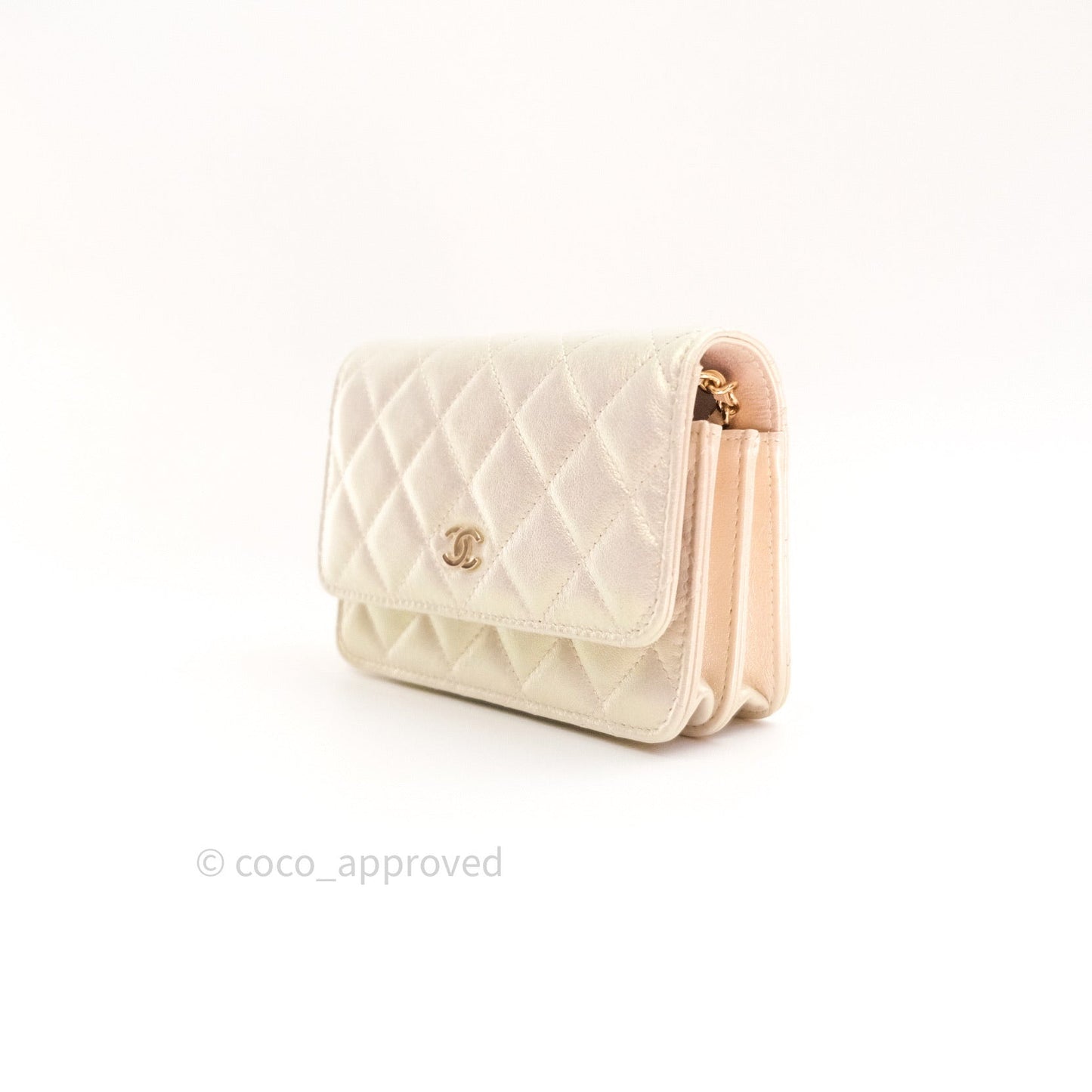 Chanel Quilted Mini Wallet on Chain WOC Iridescent Ivory Gold Hardware 20A